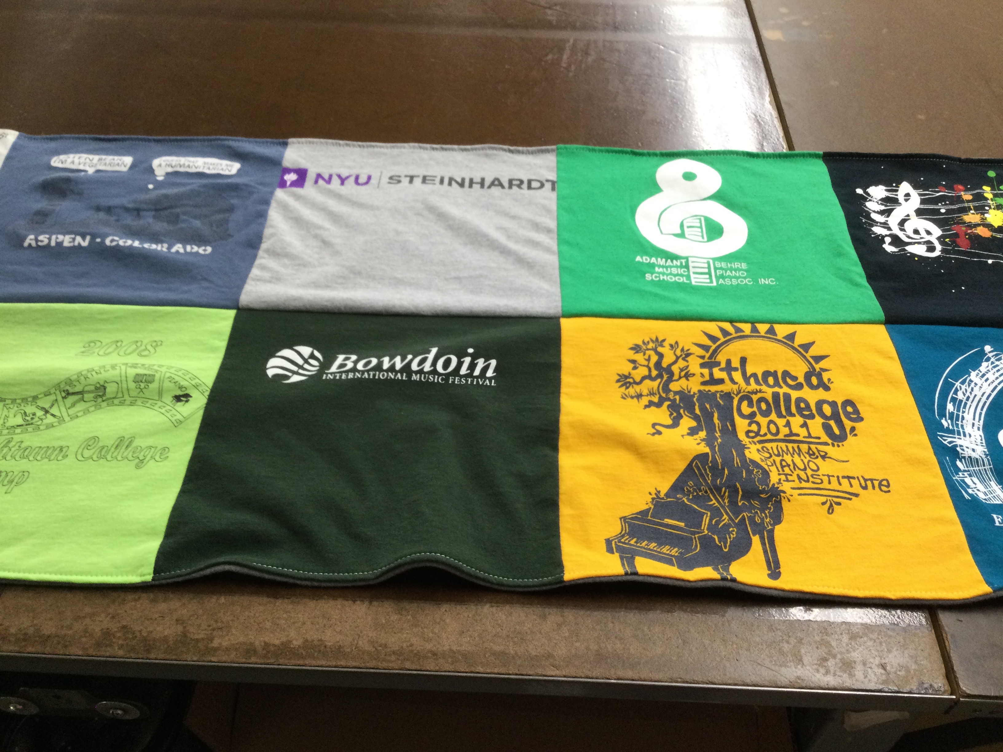 T-shirt quilt from new york university steinhardt, bowdoin college by Laura from PA