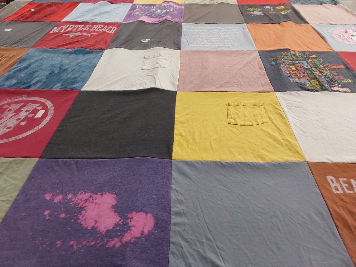 T-shirt quilt with beach vacations, travel themes by Danielle from KY