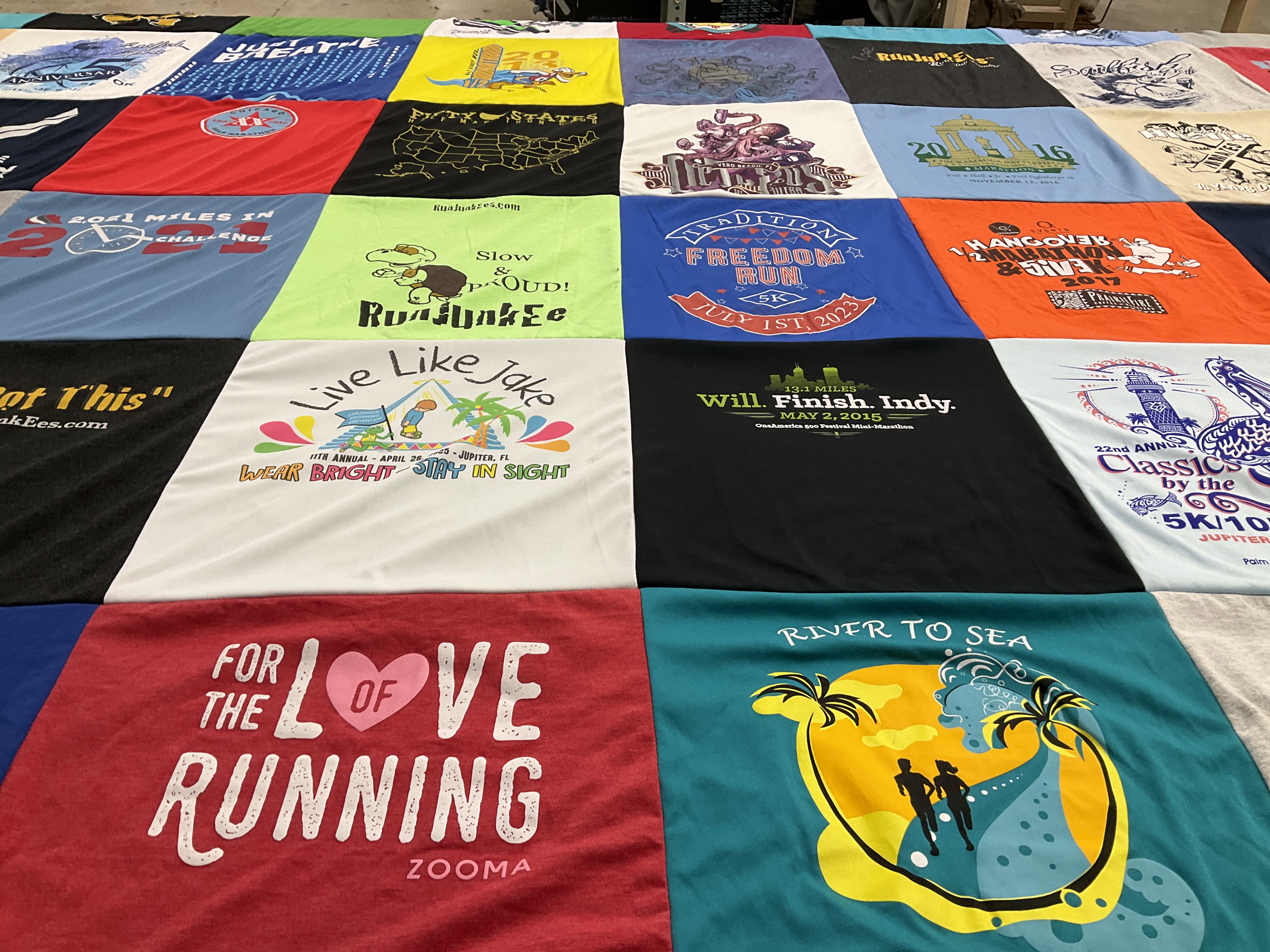T-shirt quilt with running, fitness themes by Melissa from FL