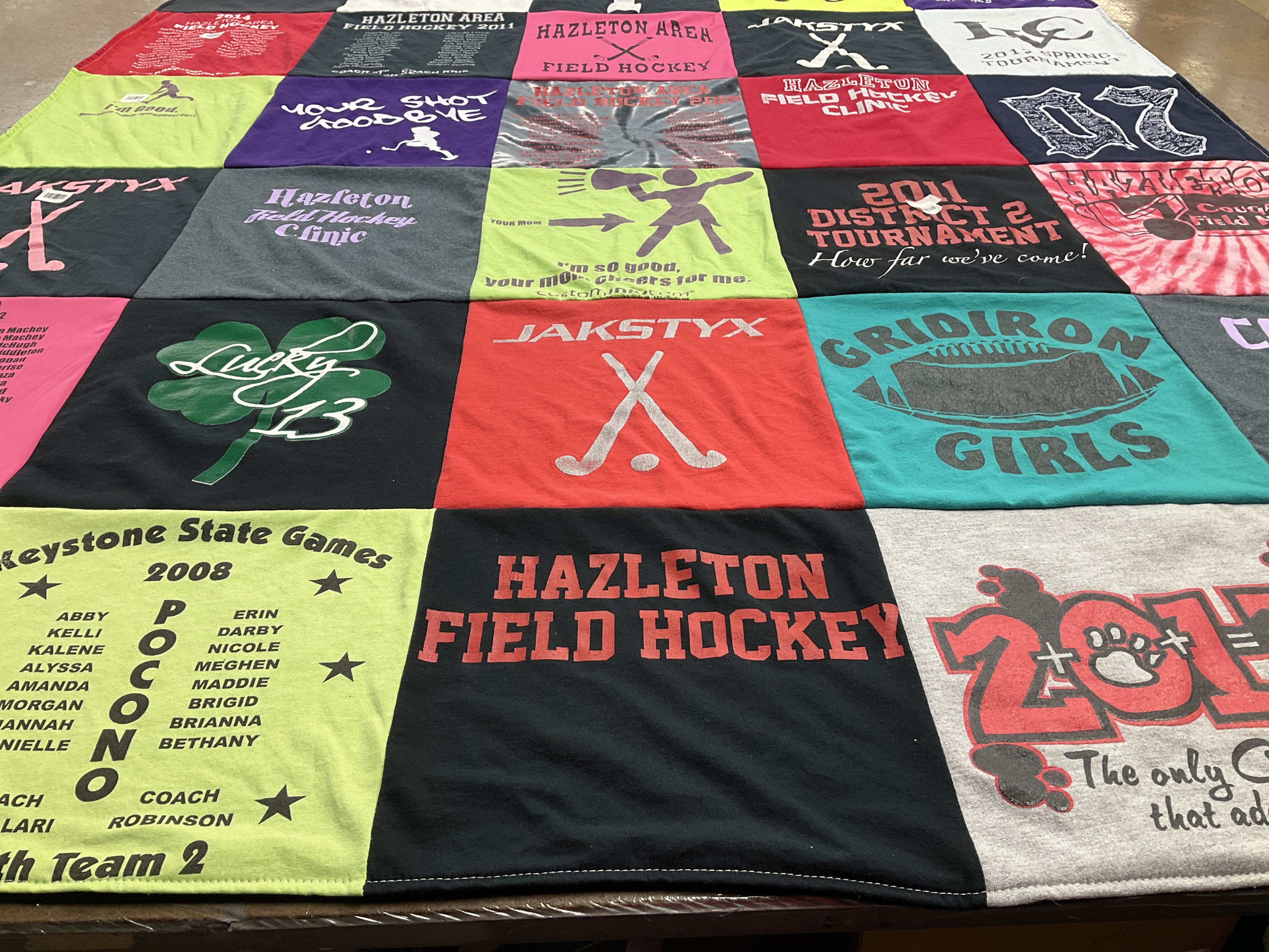 Custom Project Repat t-shirt quilt featuring shirts from hazleton area high school.