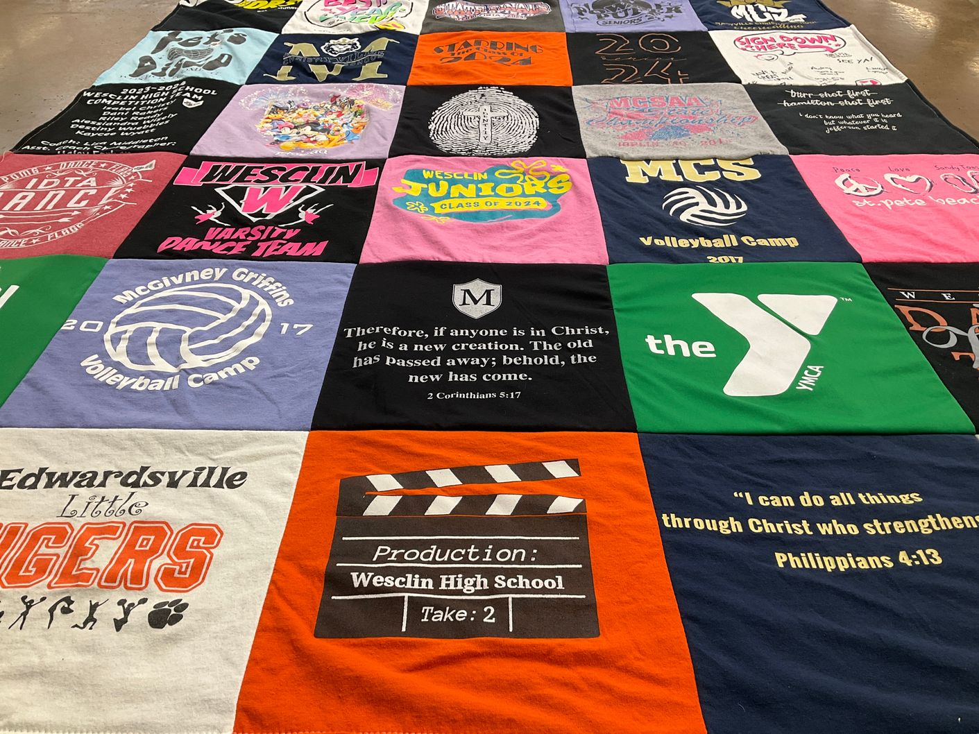 T-shirt quilt featuring edwardsville high school, wesclin varsity dance team by Melissa from IL