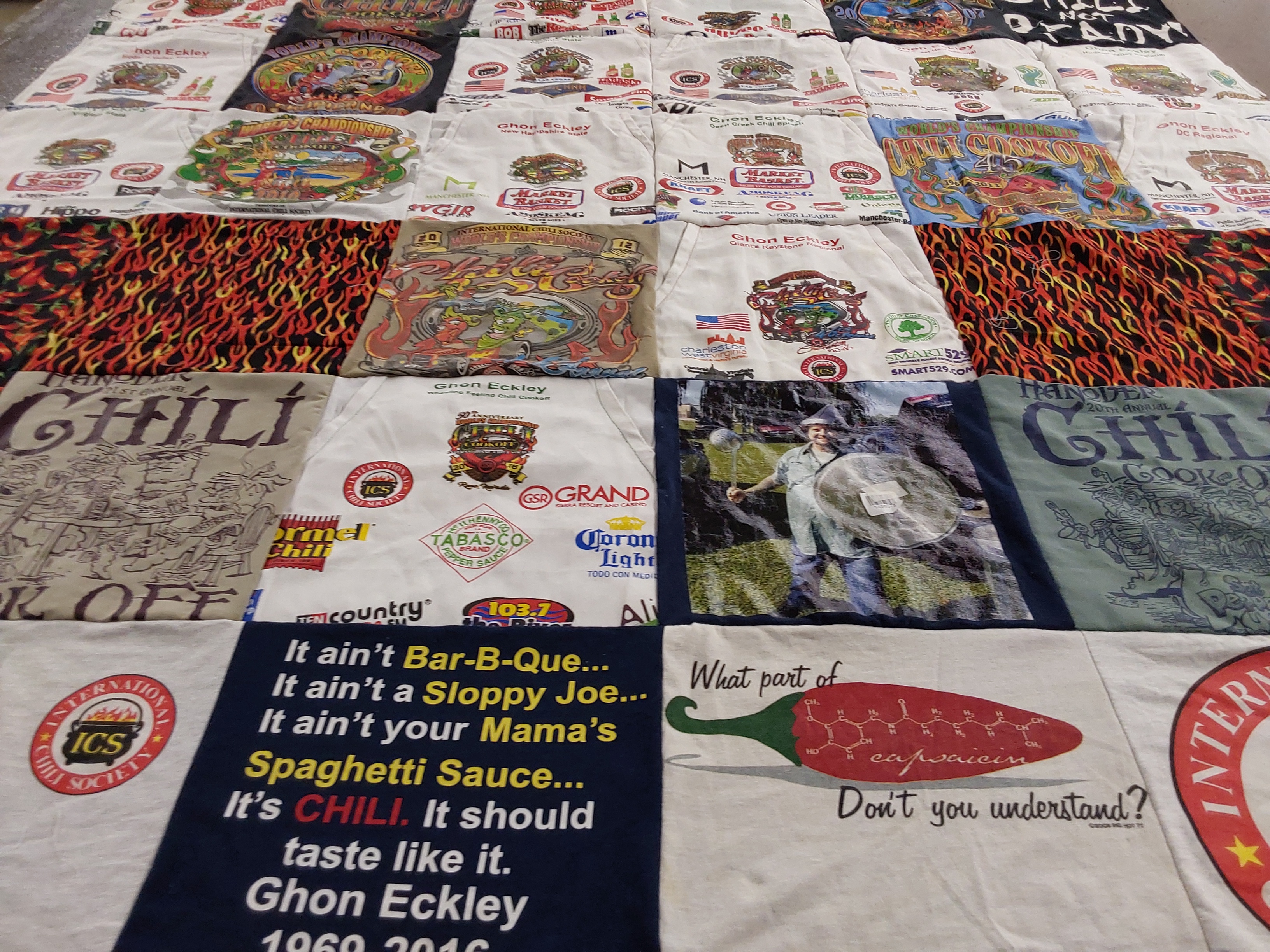 T-shirt quilt with cooking, food themes by Kim from VA