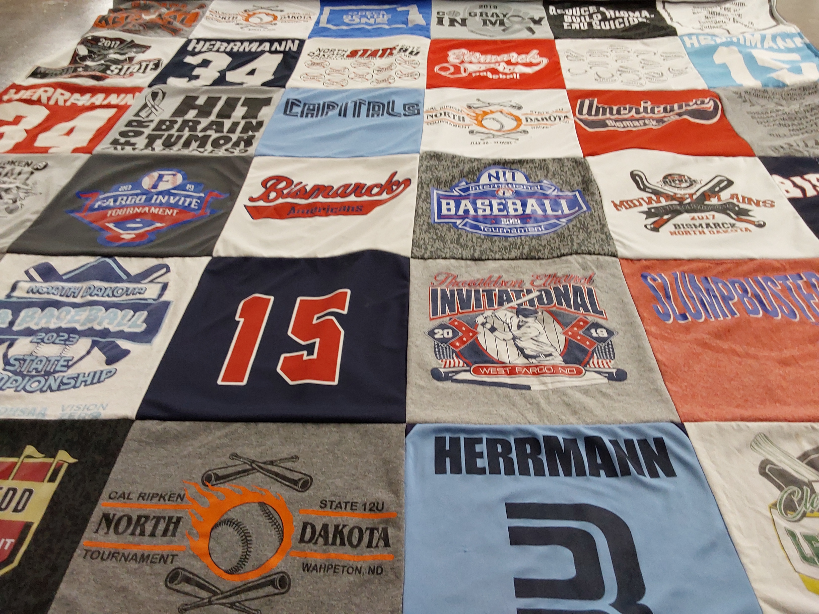 T-shirt quilt with baseball, sports themes by Elizabeth from ND