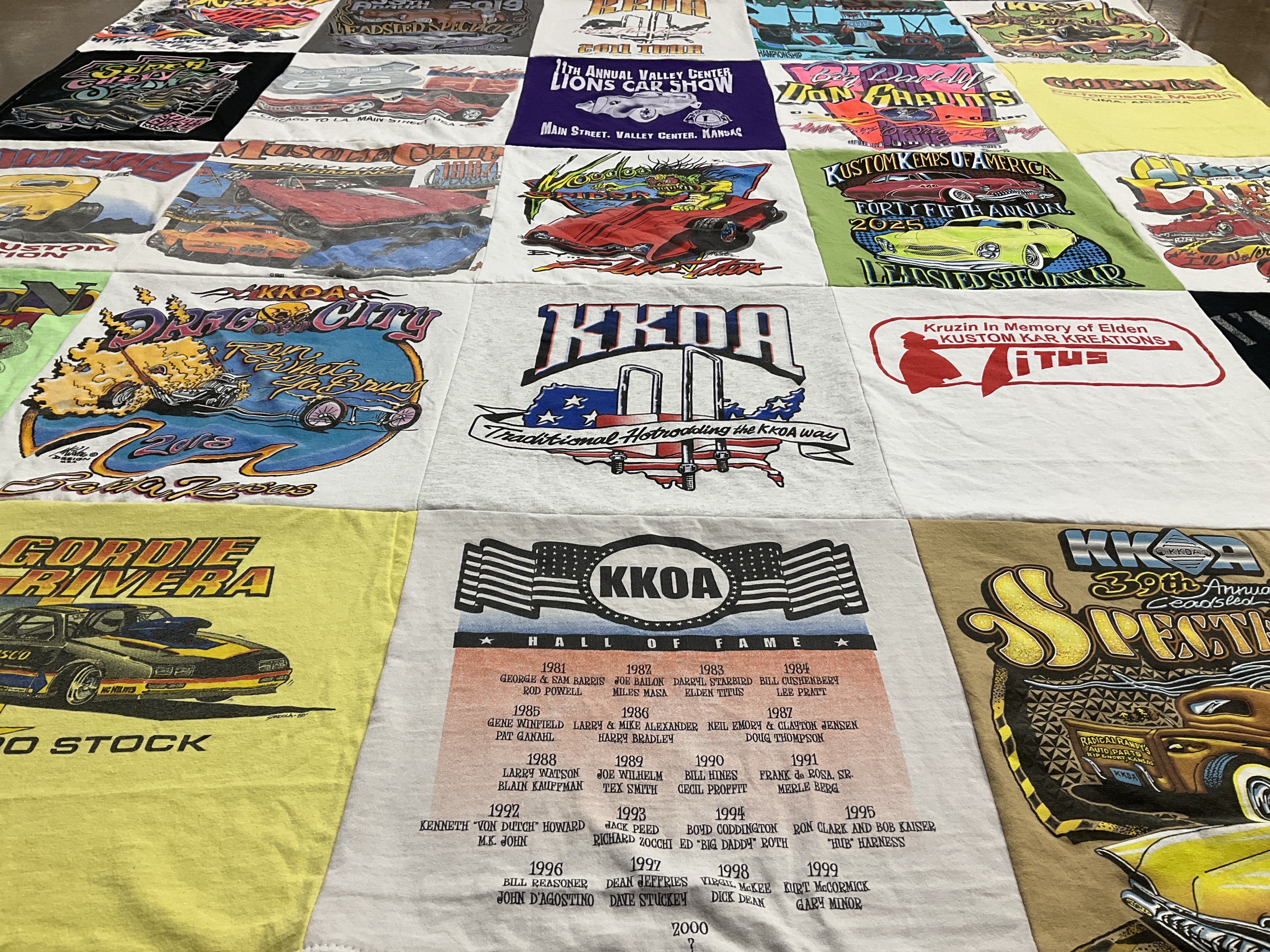 T-shirt quilt with car shows, automobiles themes by Mary from KS