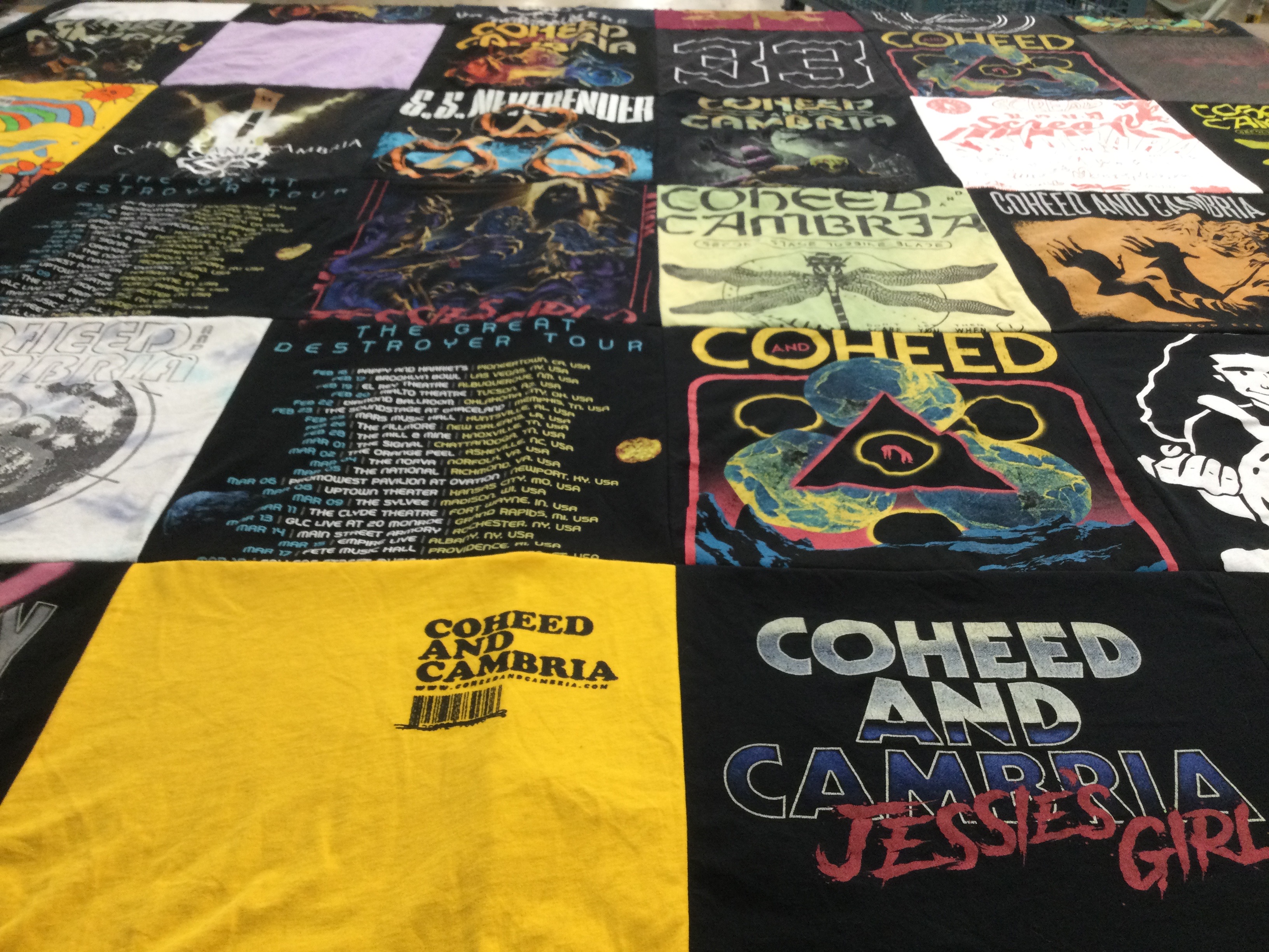 T-shirt quilt with music, concerts themes by Christian from TX