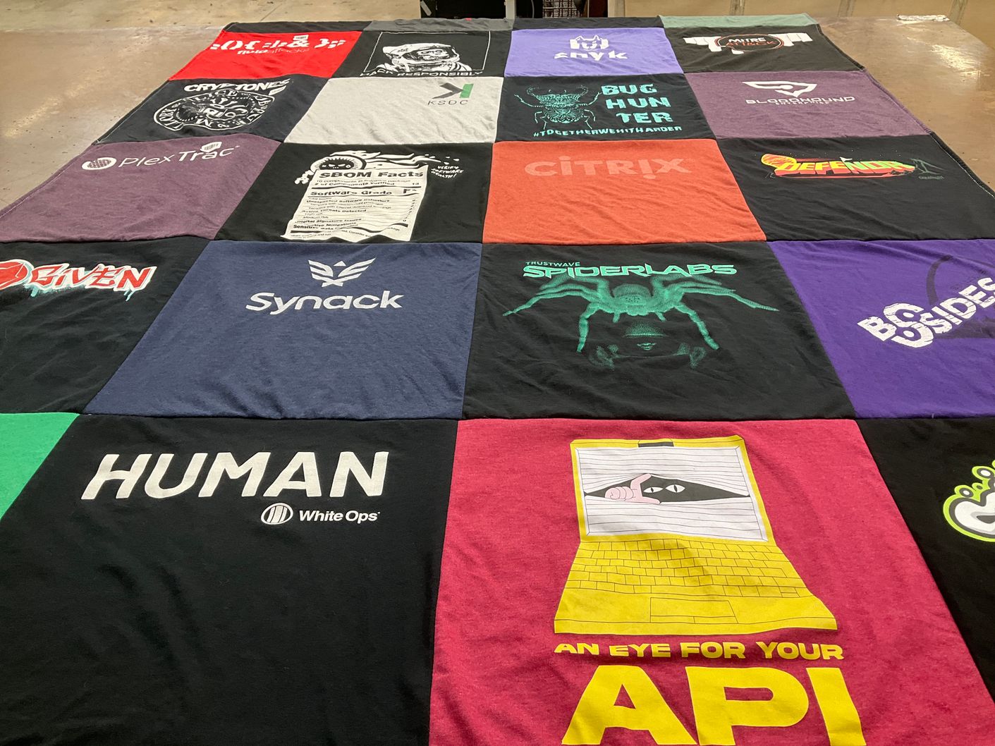 T-shirt quilt with cybersecurity, technology themes by Zachary from CA