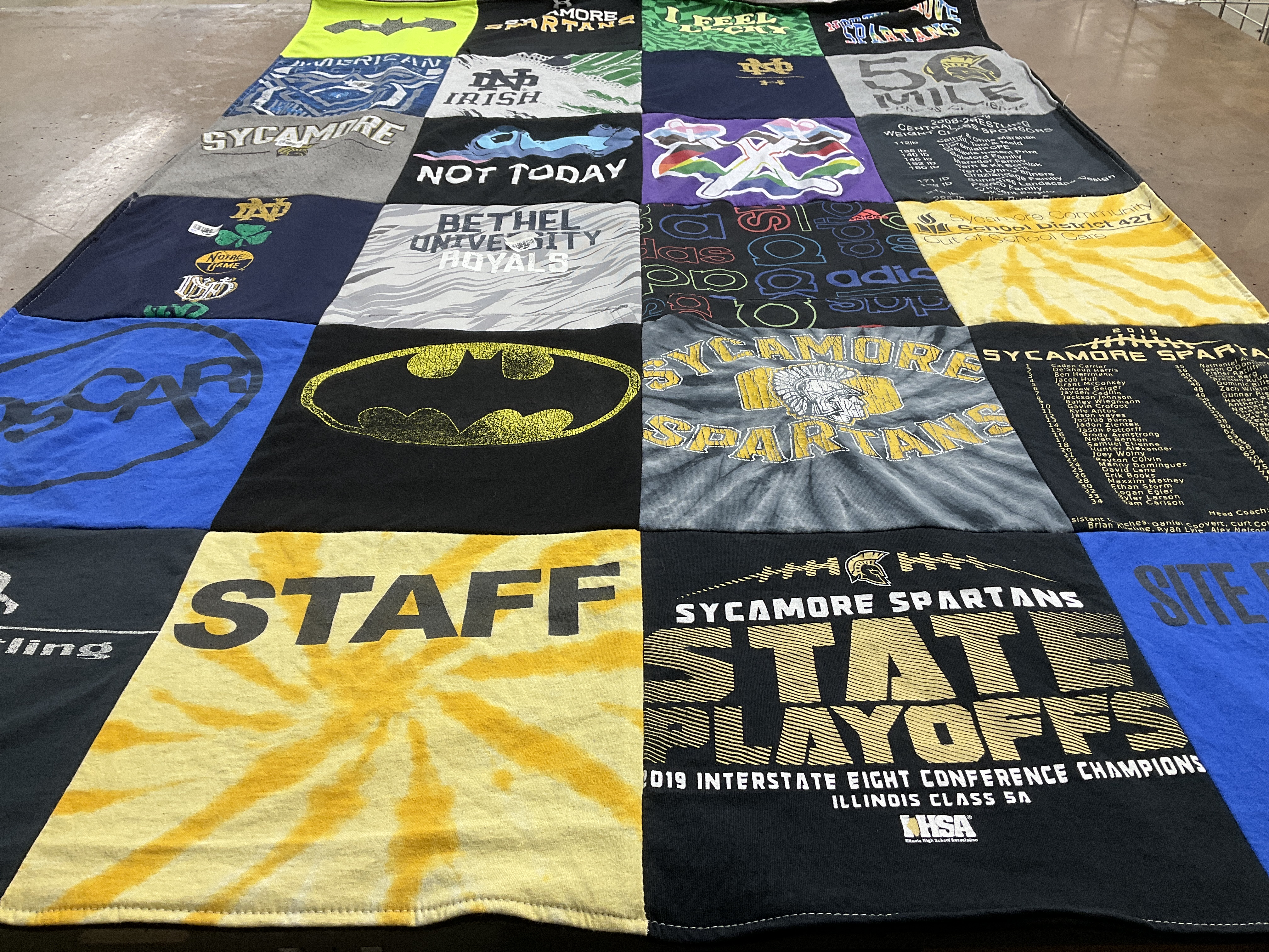 T-shirt quilt featuring sycamore spartans by Melissa from IL
