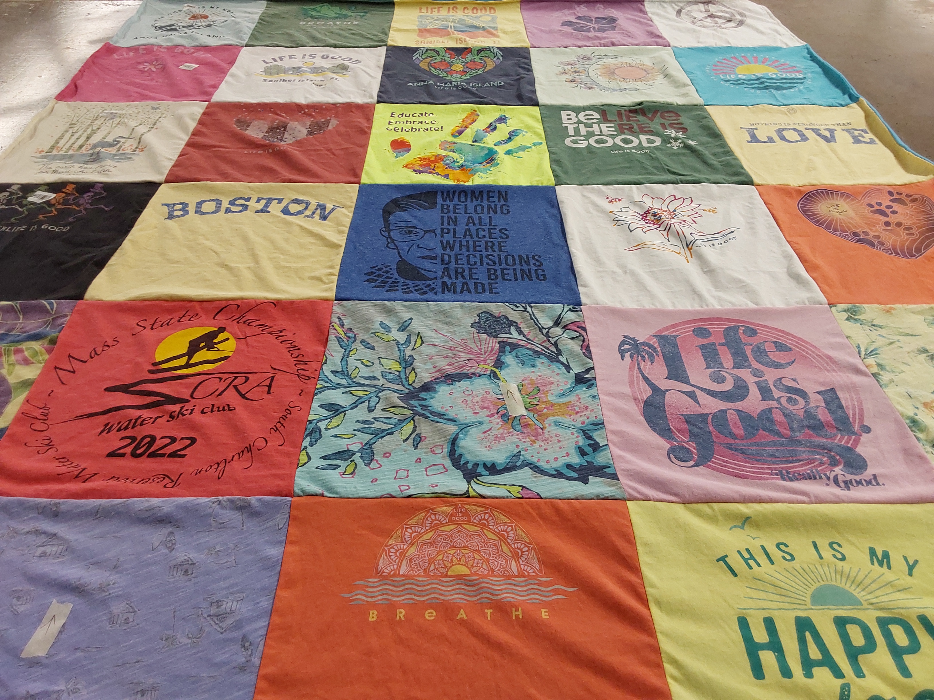 T-shirt quilt with water skiing, personal development themes by Juliana from MA