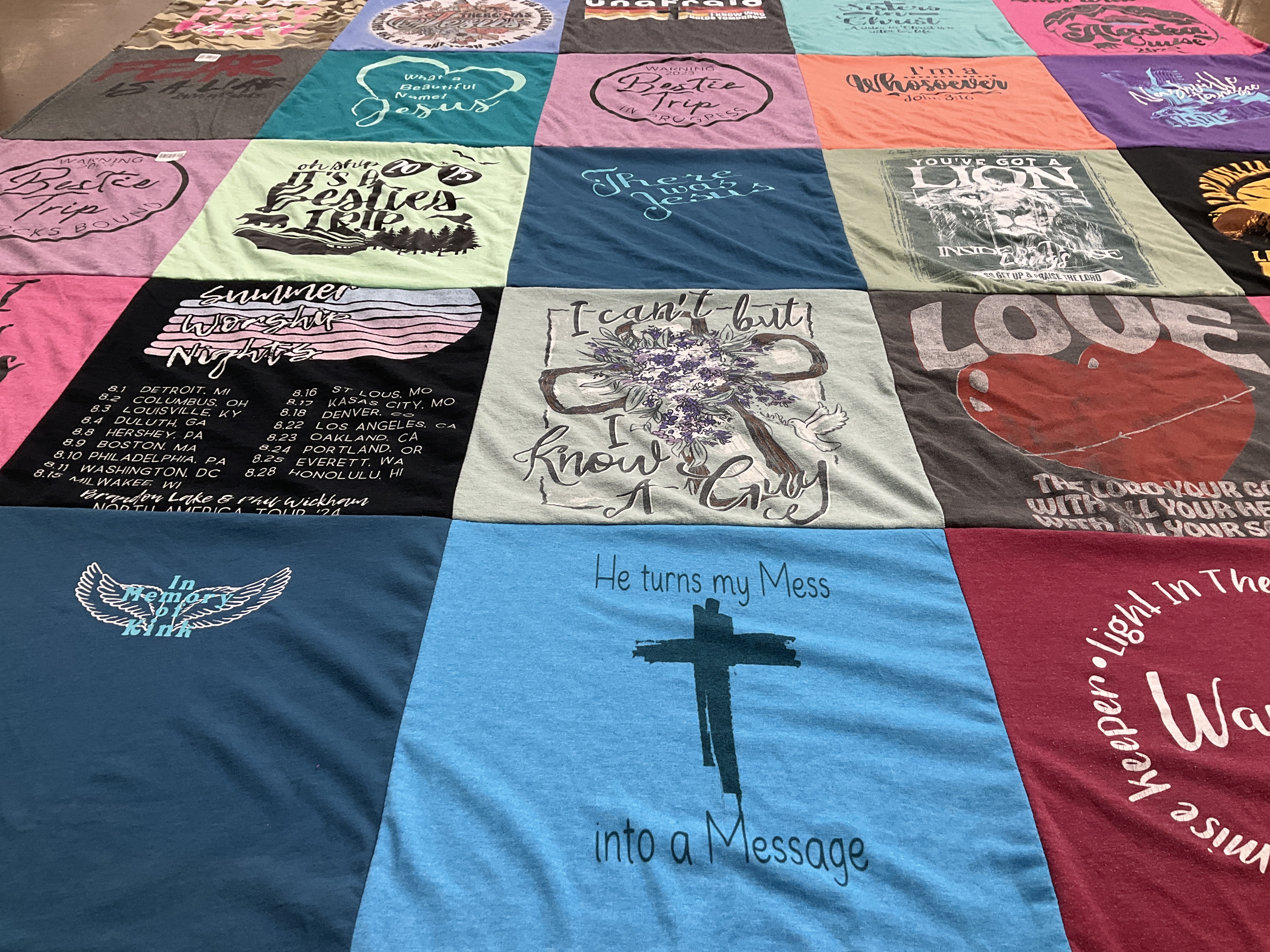 T-shirt quilt with music, faith themes by Tammy from OH