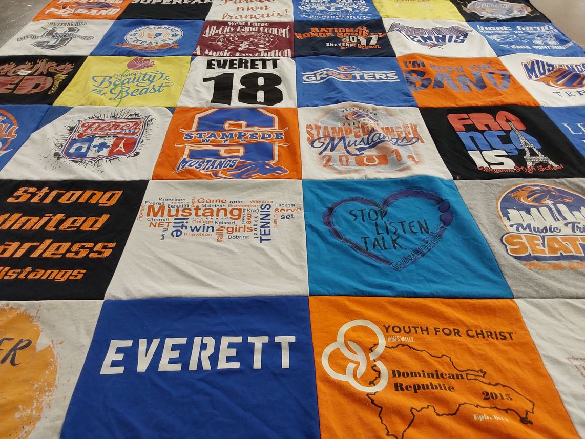 T-shirt quilt featuring mustangs by Christie from ND