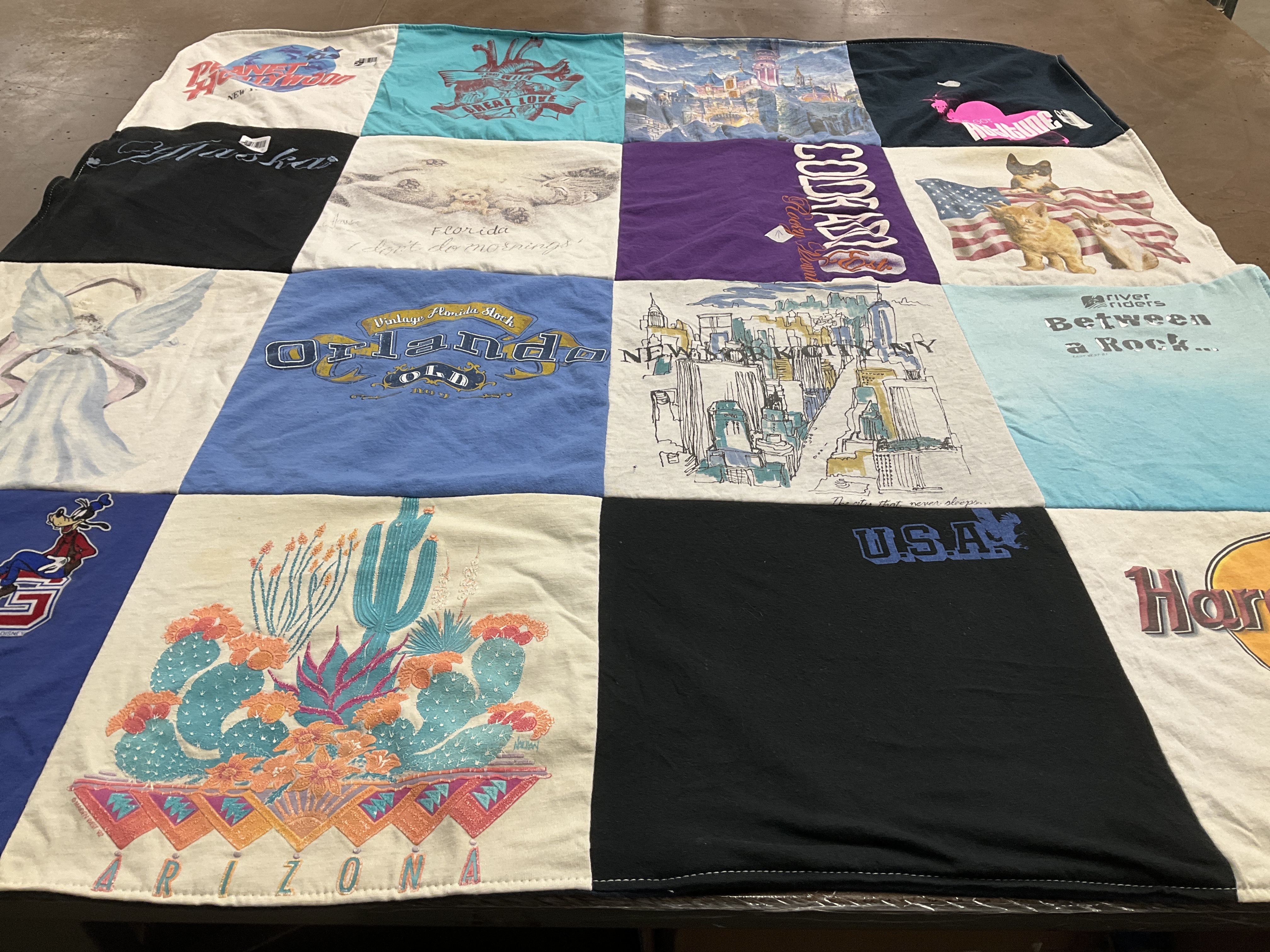 T-shirt quilt with traveling, nature themes by Patricia from VA