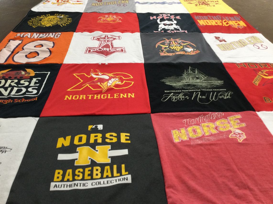 T-shirt quilt featuring norse baseball team by Stacie from CO