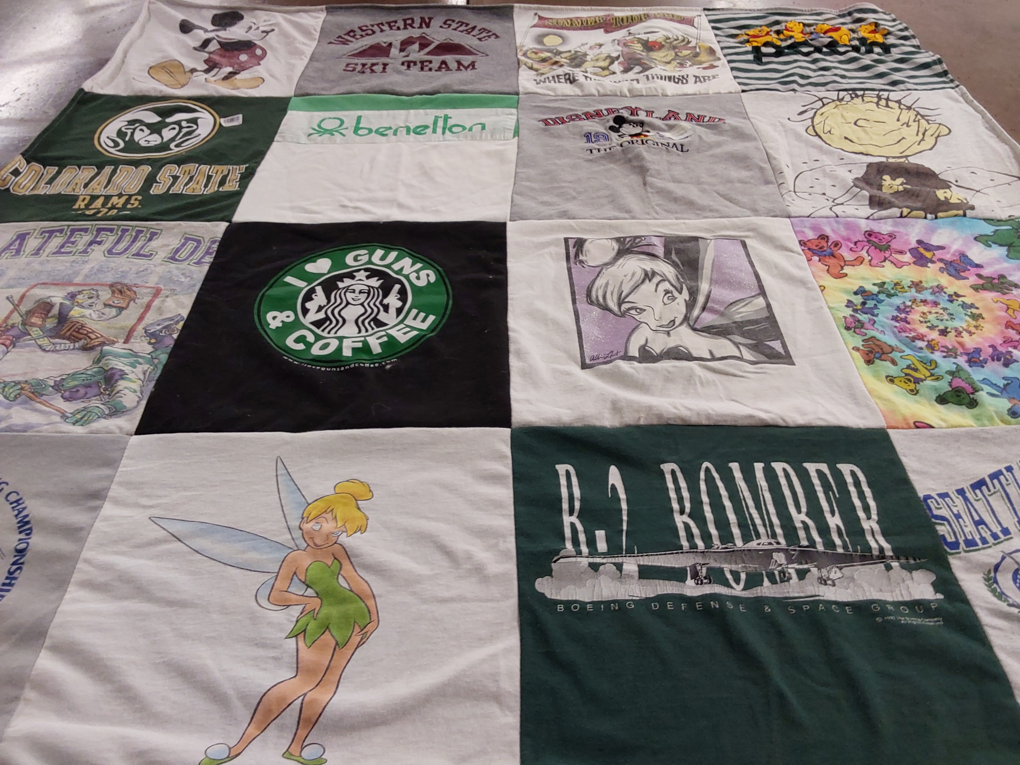 Custom Project Repat t-shirt quilt featuring shirts from colorado state university.