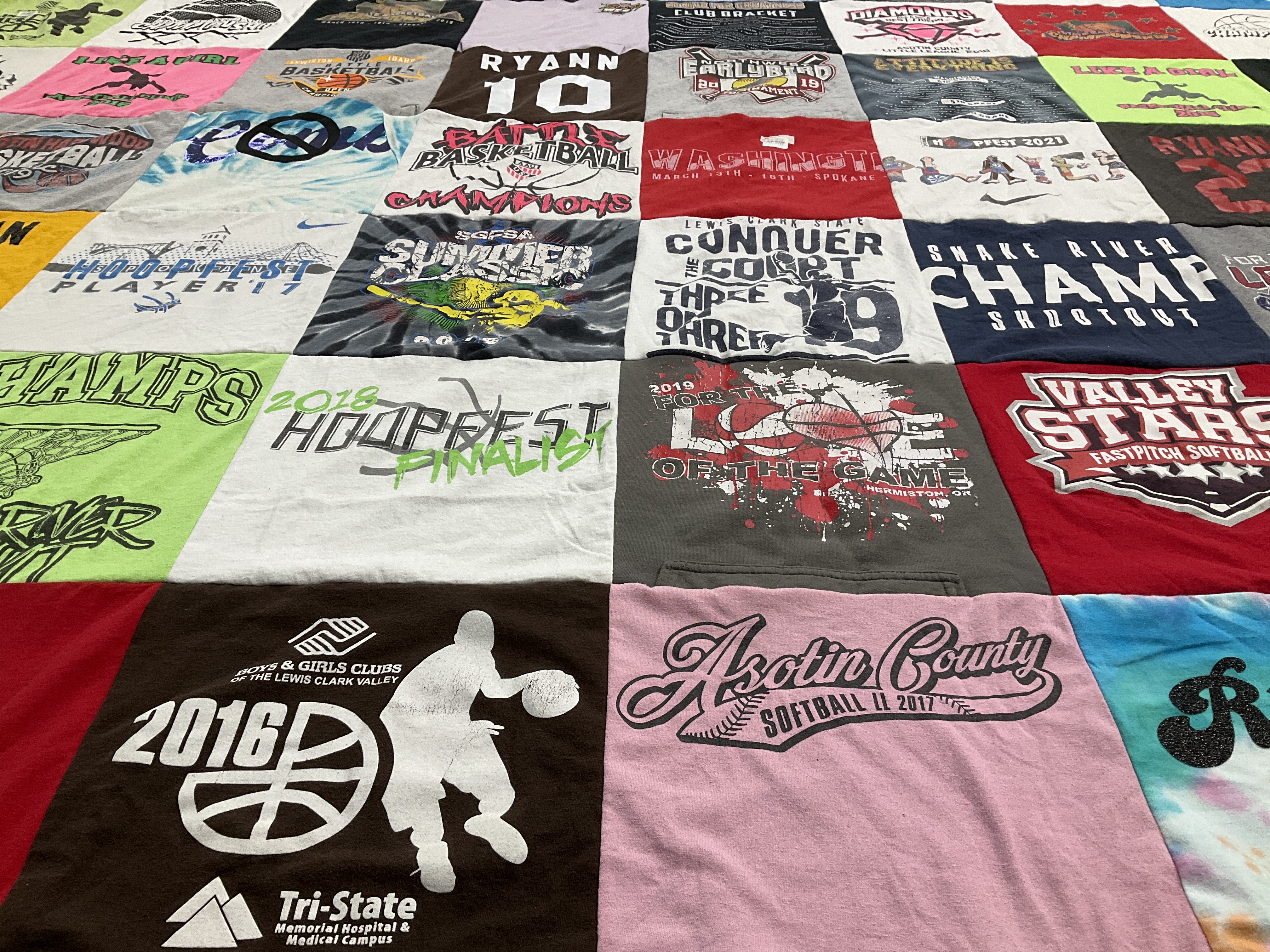 T-shirt quilt featuring valley stars fastpitch softball, lewis & clark state college basketball by Katharine from WA
