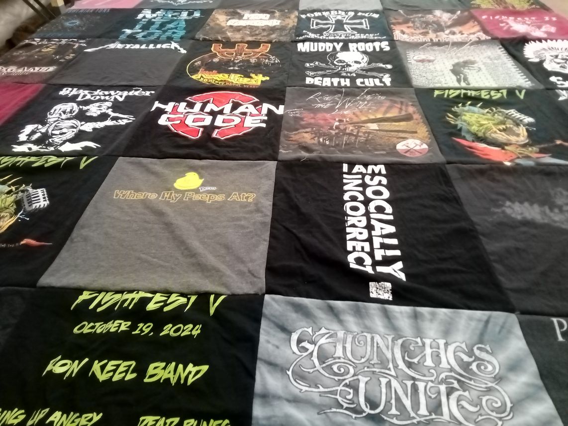 T-shirt quilt with music, festivals themes by Mary from TN
