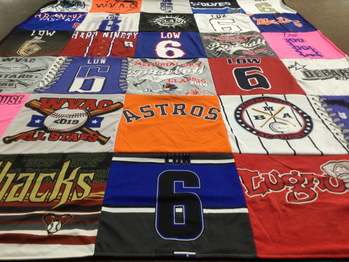 T-shirt quilt featuring astros, hacks by Staci from TN