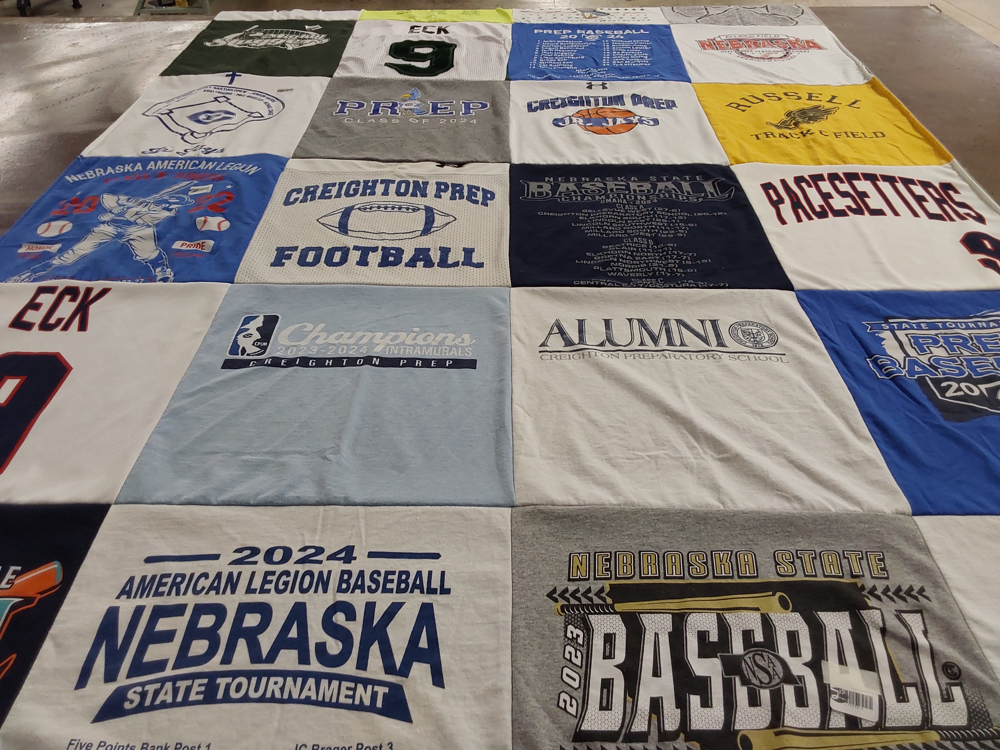 T-shirt quilt featuring creighton prep baseball, creighton prep football by Kelli from NE