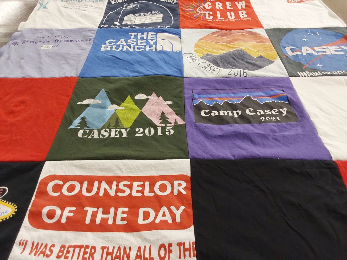 T-shirt quilt with camping, outdoors themes by Emmalie from CA