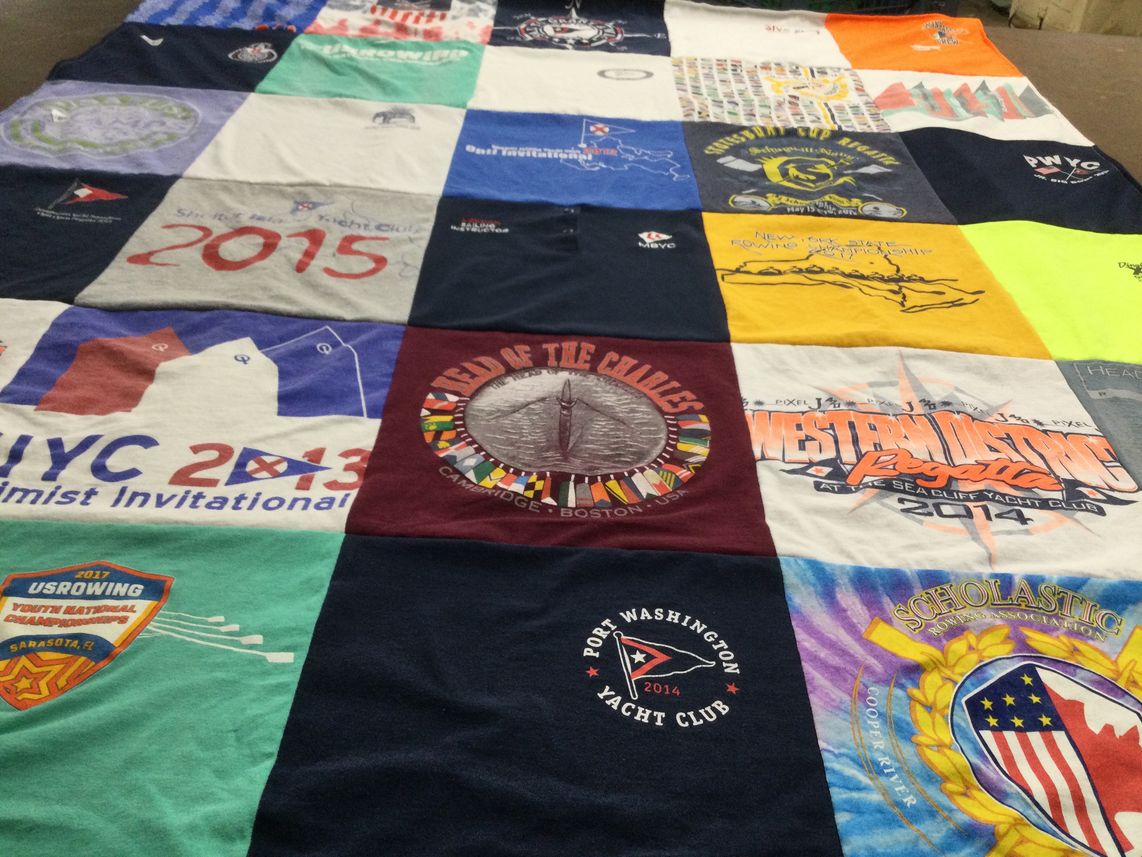 T-shirt quilt with yachting, rowing themes by Janet from NY