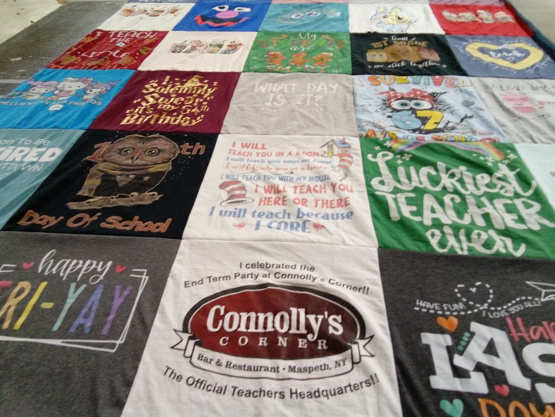 T-shirt quilt with teaching, education themes by Chloe from NJ