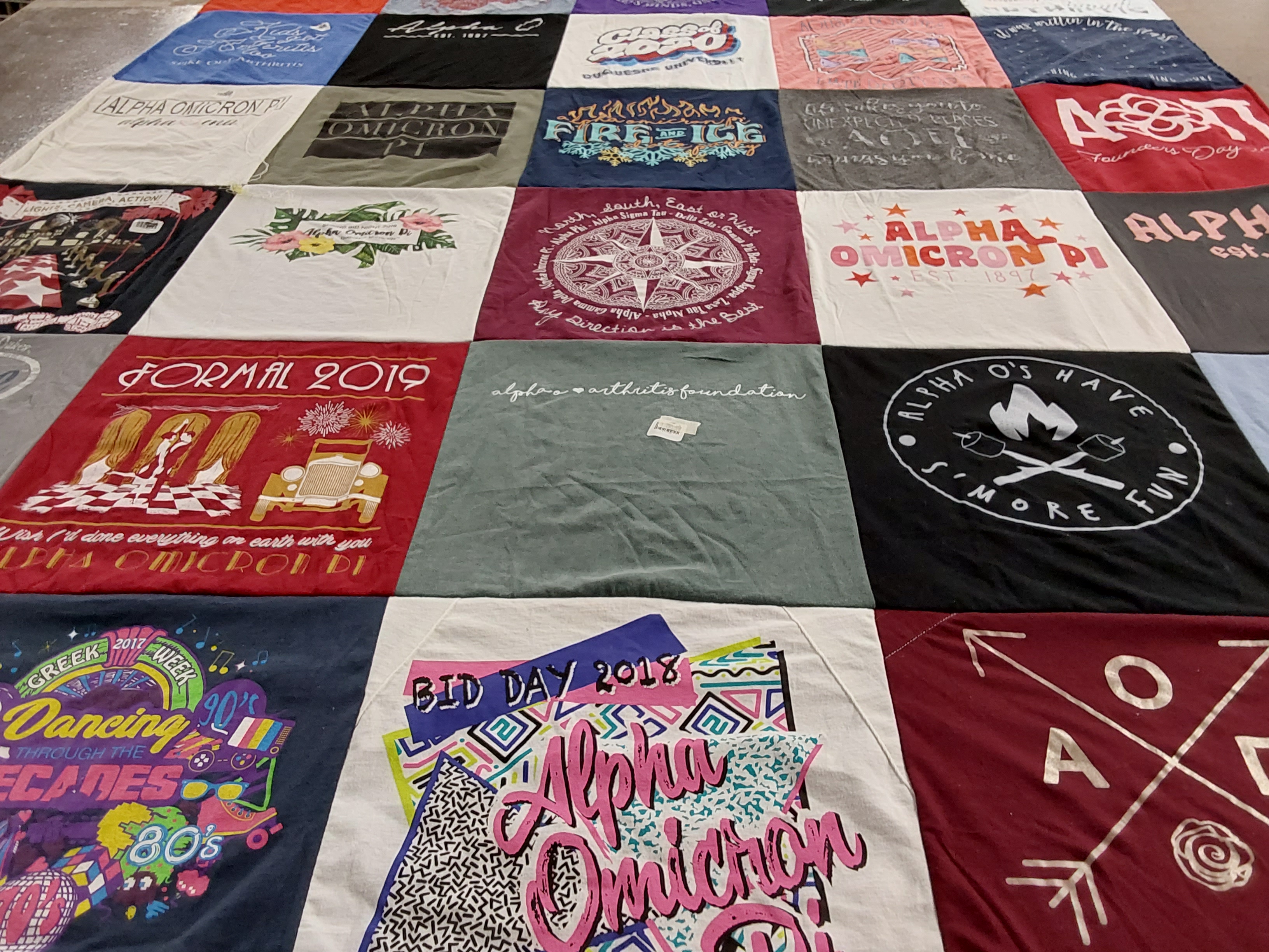 T-shirt quilt with sorority, dancing themes by Pamela from PA