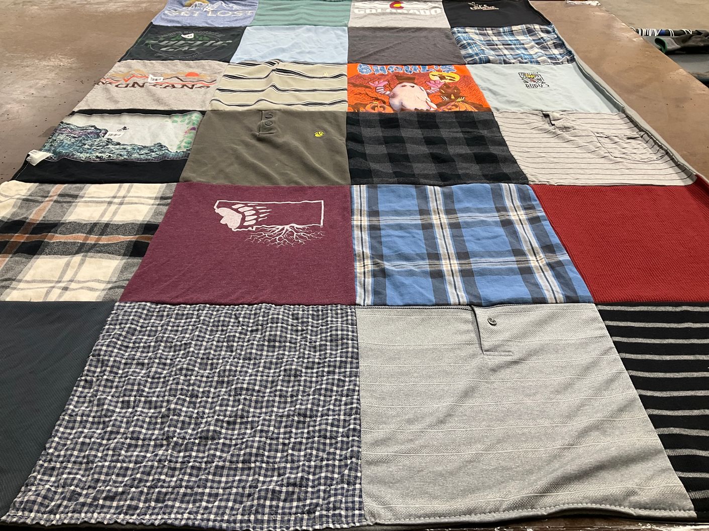 T-shirt quilt with outdoor activities, nature themes by Erinn from CO