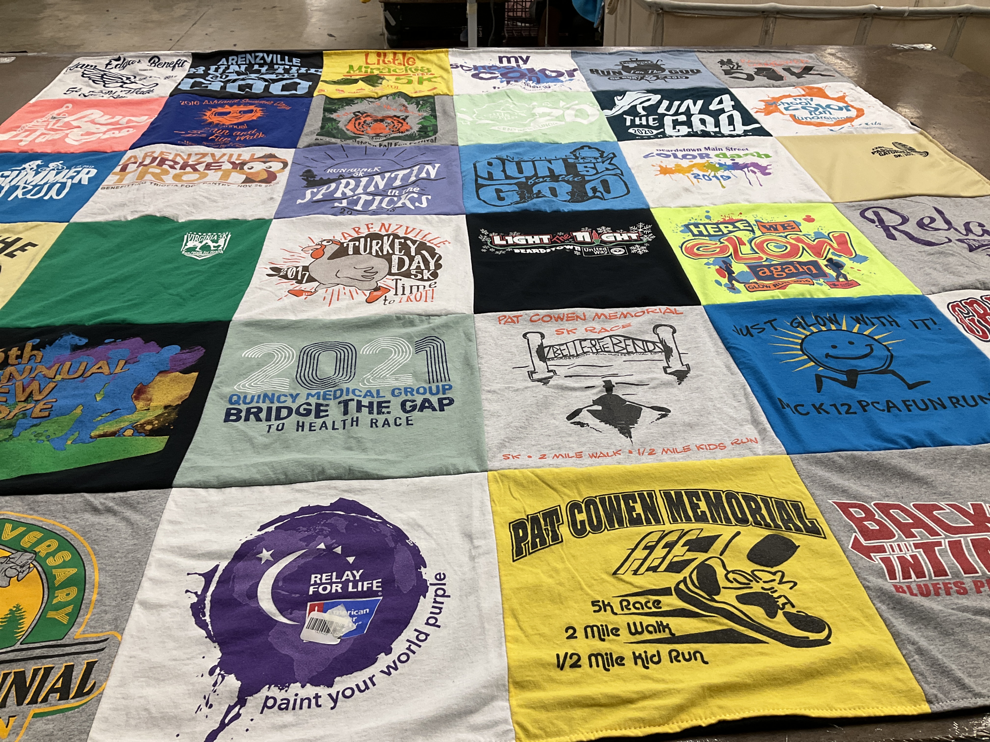 T-shirt quilt with running, health themes by Connie from IL