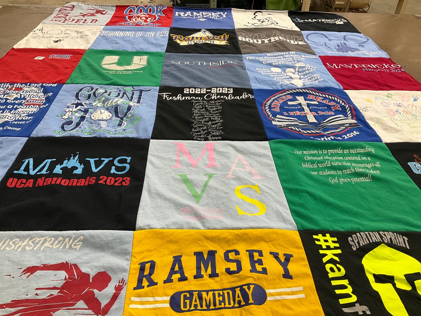 T-shirt quilt featuring mavs cheerleading team by Tabbatha from AR