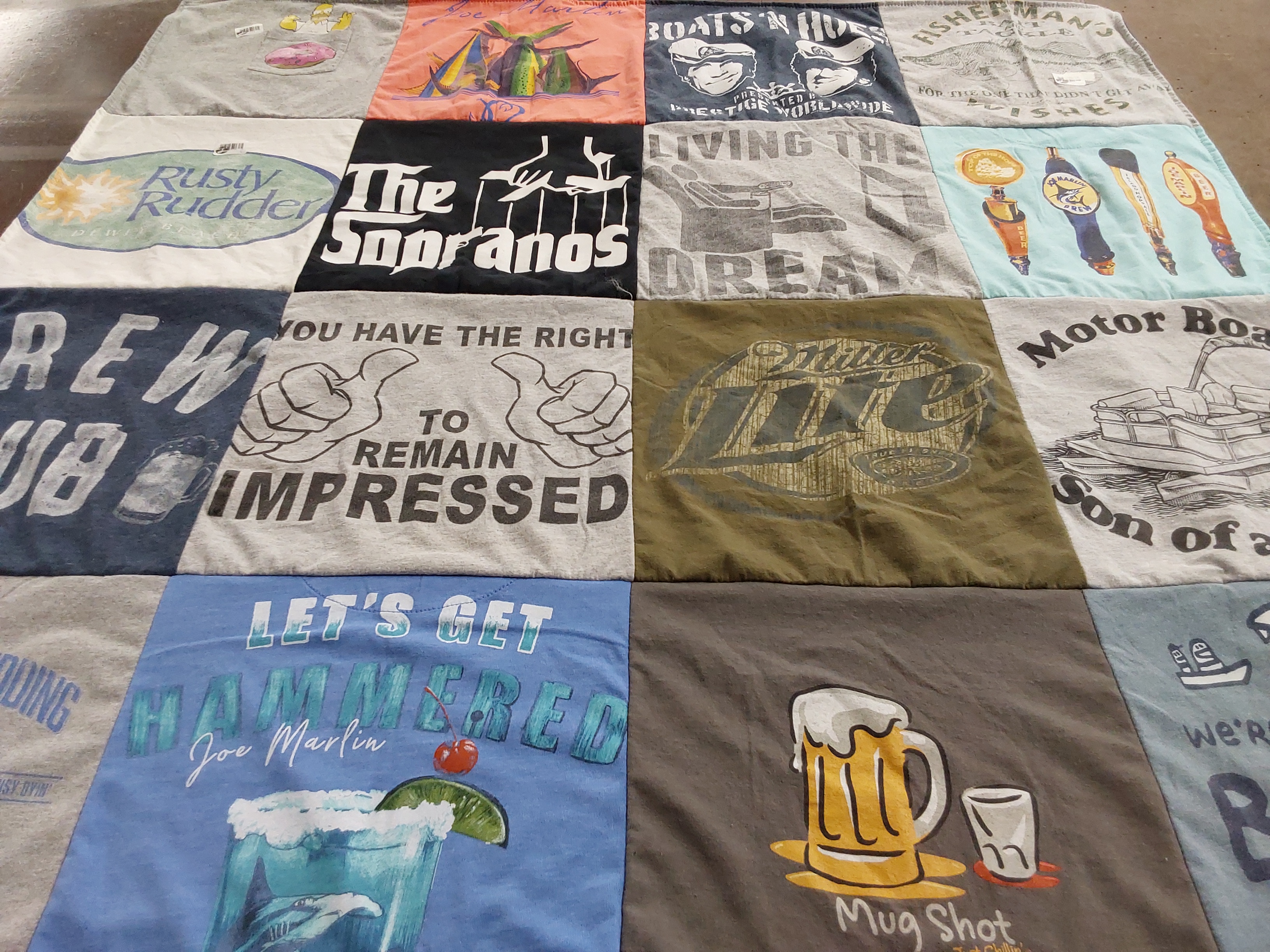 T-shirt quilt with boating, fishing themes by Stacy from PA