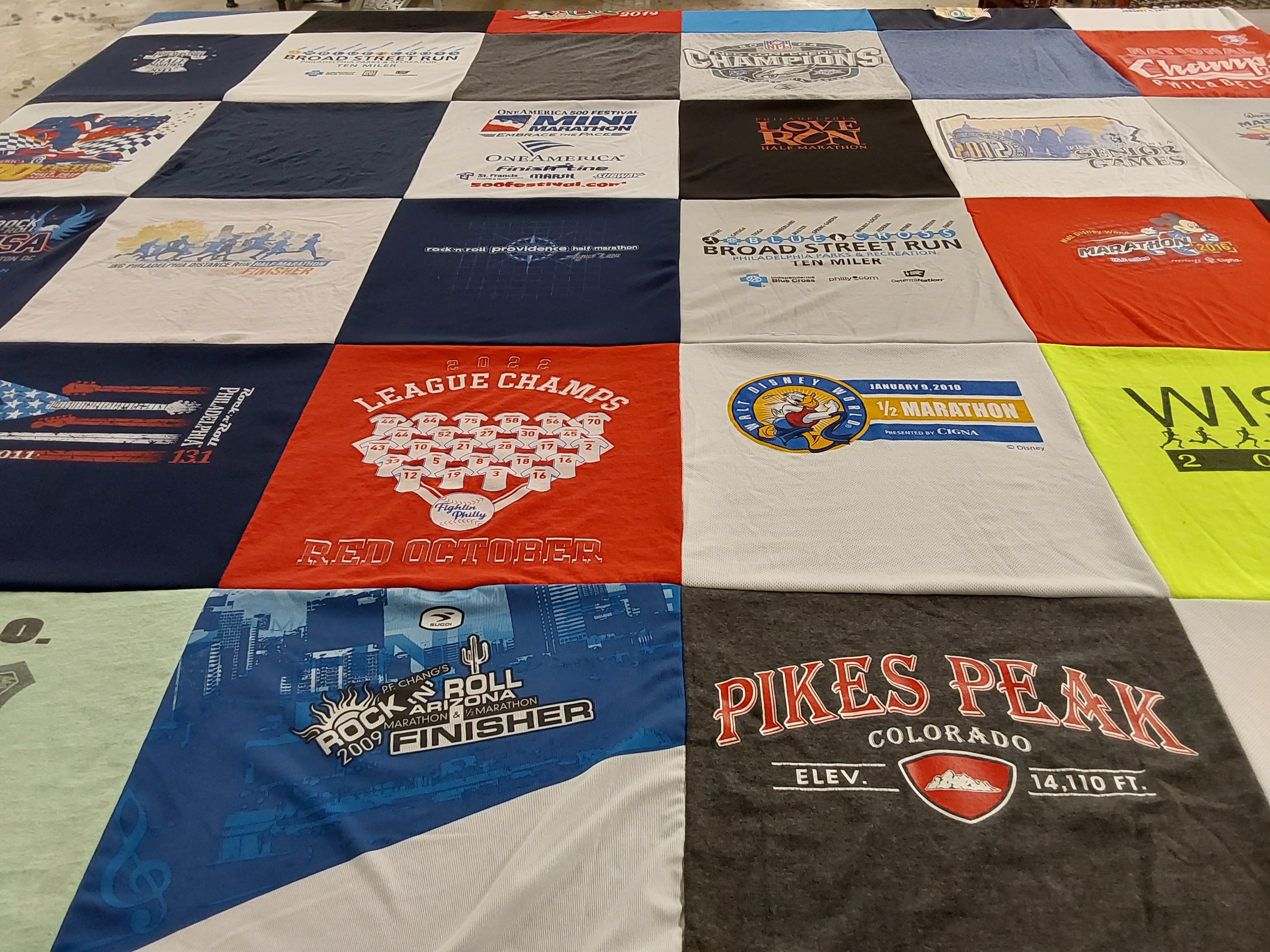 T-shirt quilt with running, marathons themes by Terri from PA