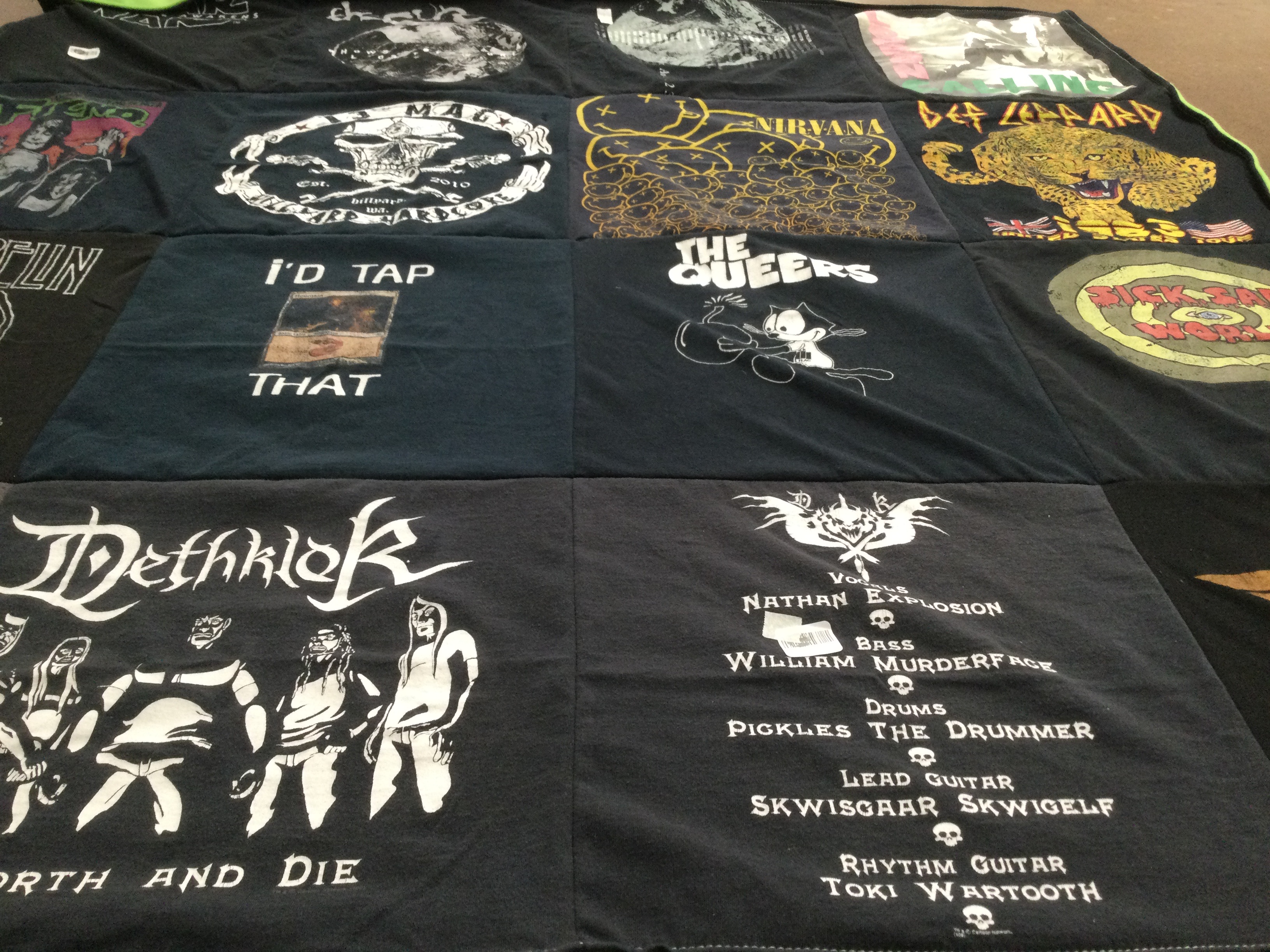 T-shirt quilt with heavy metal, rock music themes by Glenda from MS