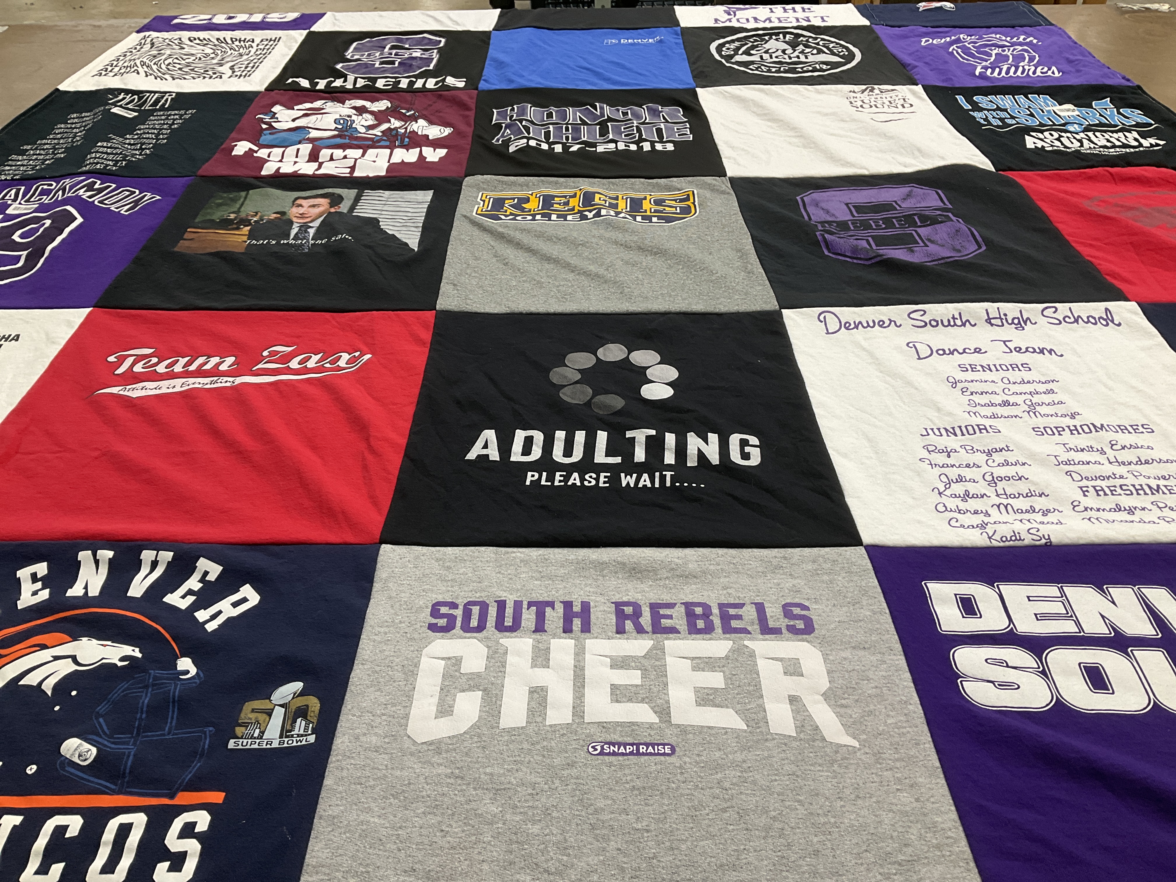 T-shirt quilt featuring denver broncos, south rebels by Barb from CO