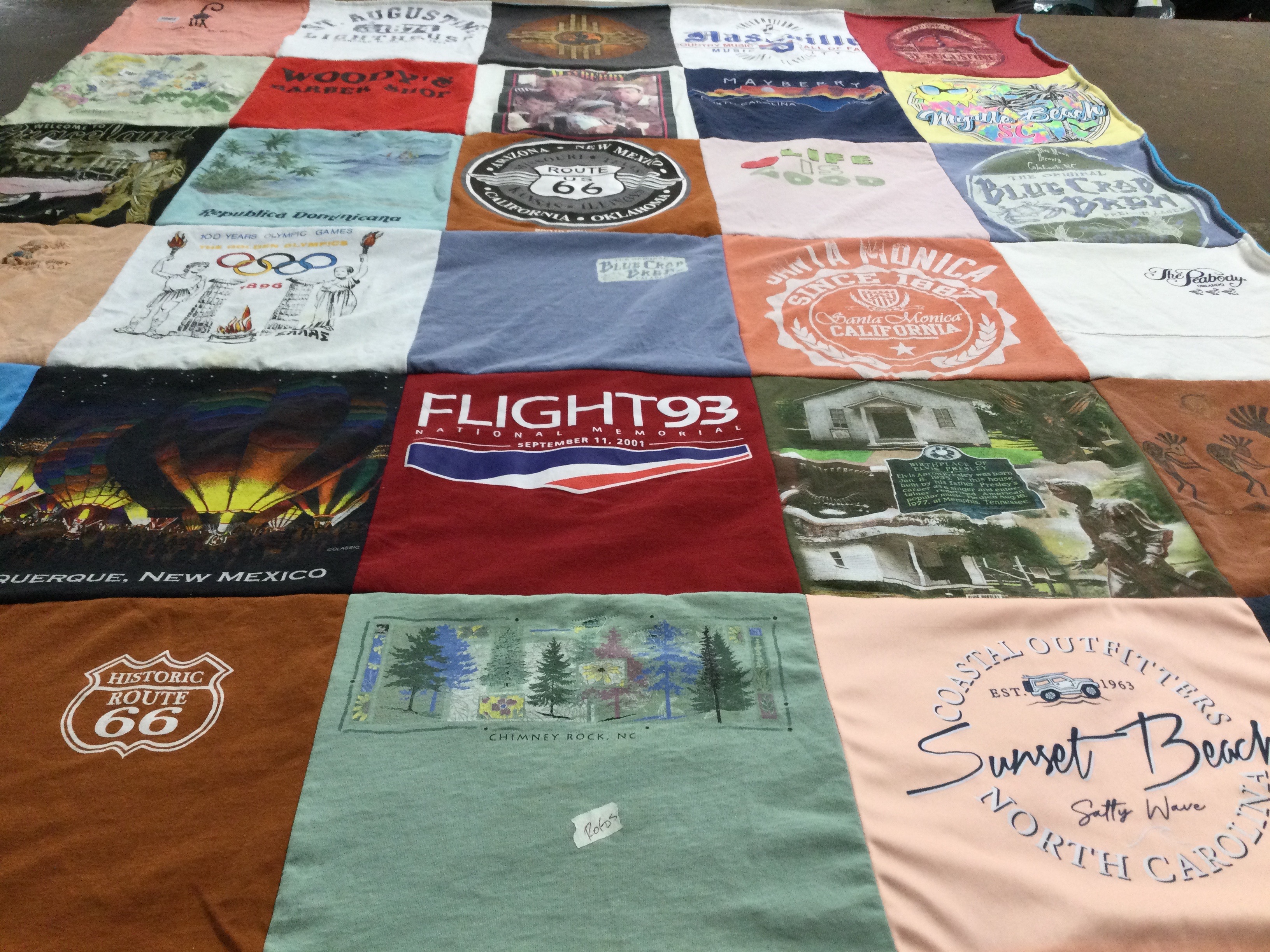 T-shirt quilt with travel, sports themes by Barbara from SC