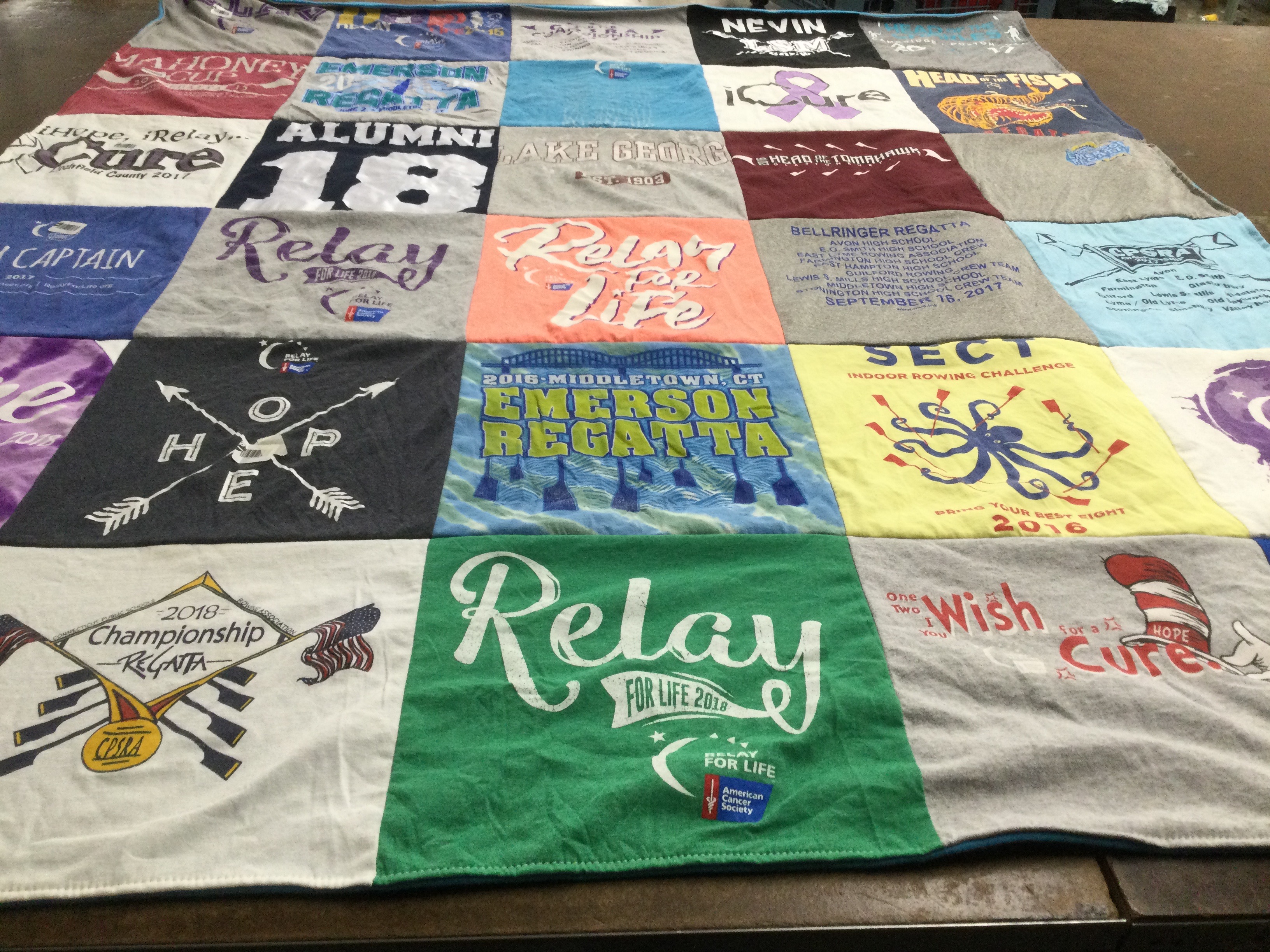 T-shirt quilt featuring middle town high school rowing team by Carolyn from OR