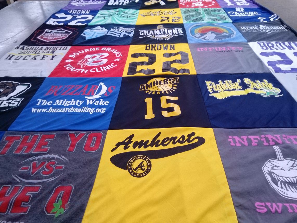 T-shirt quilt featuring amherst college, bourn braves by Francine from MA