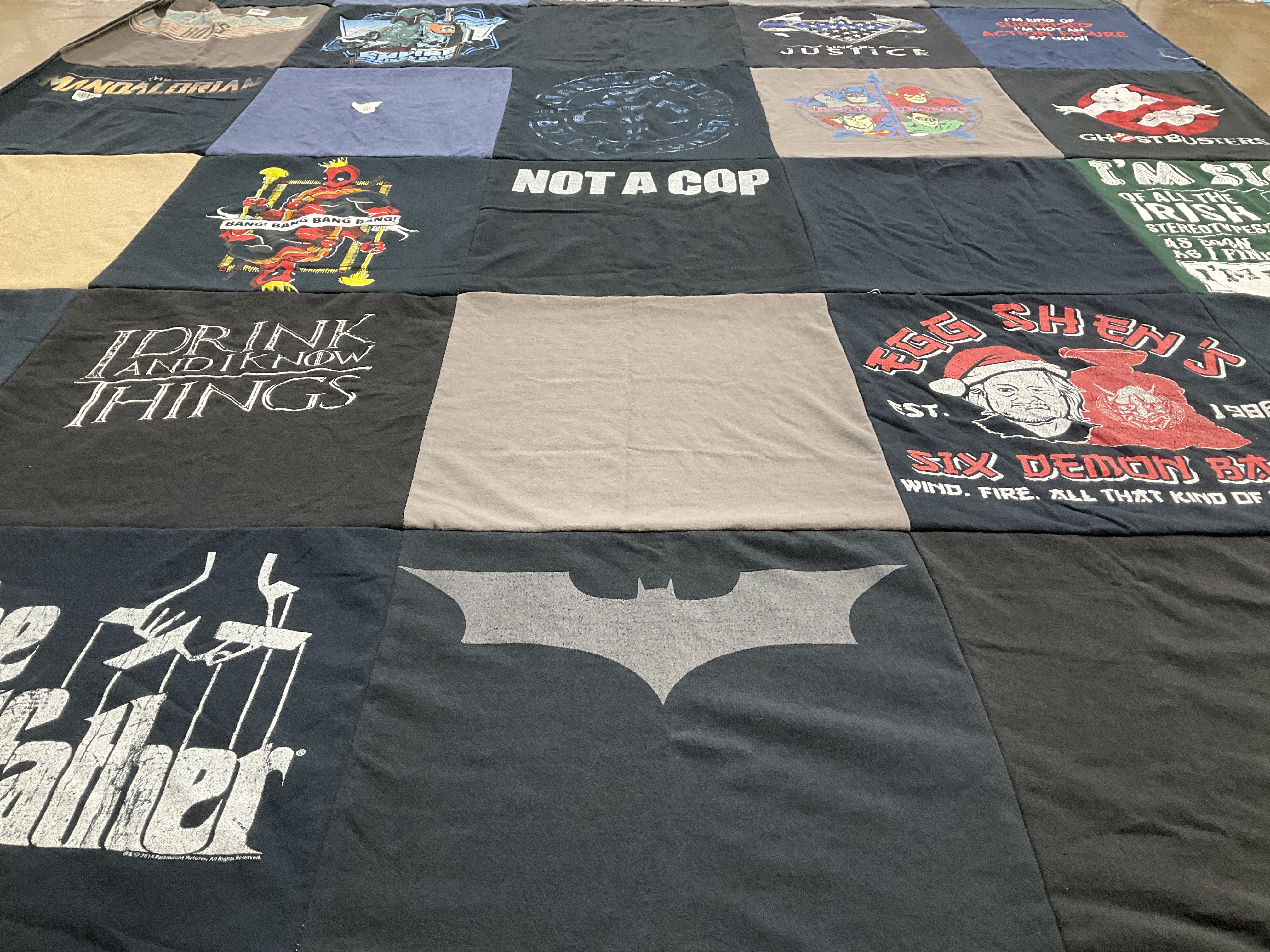 T-shirt quilt with pop culture, movies themes by Amie from AZ