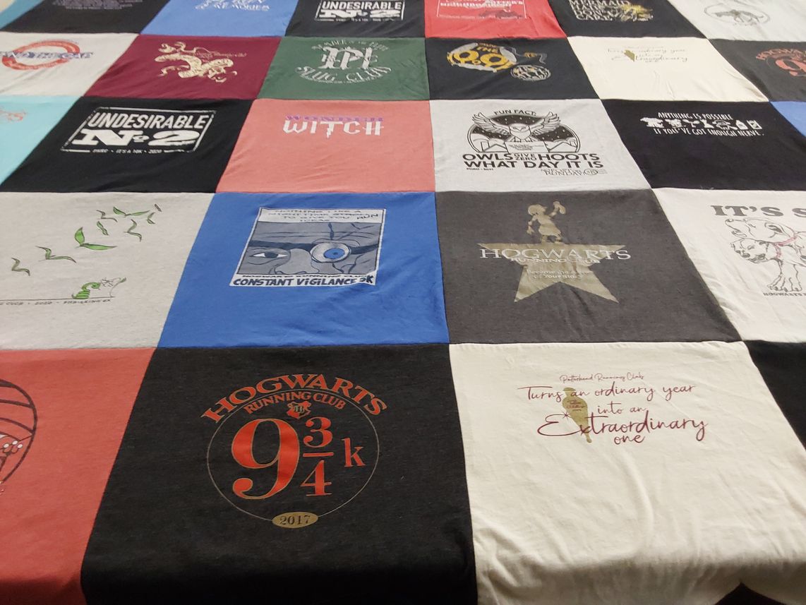 T-shirt quilt with running, charity themes by Dianne from MN
