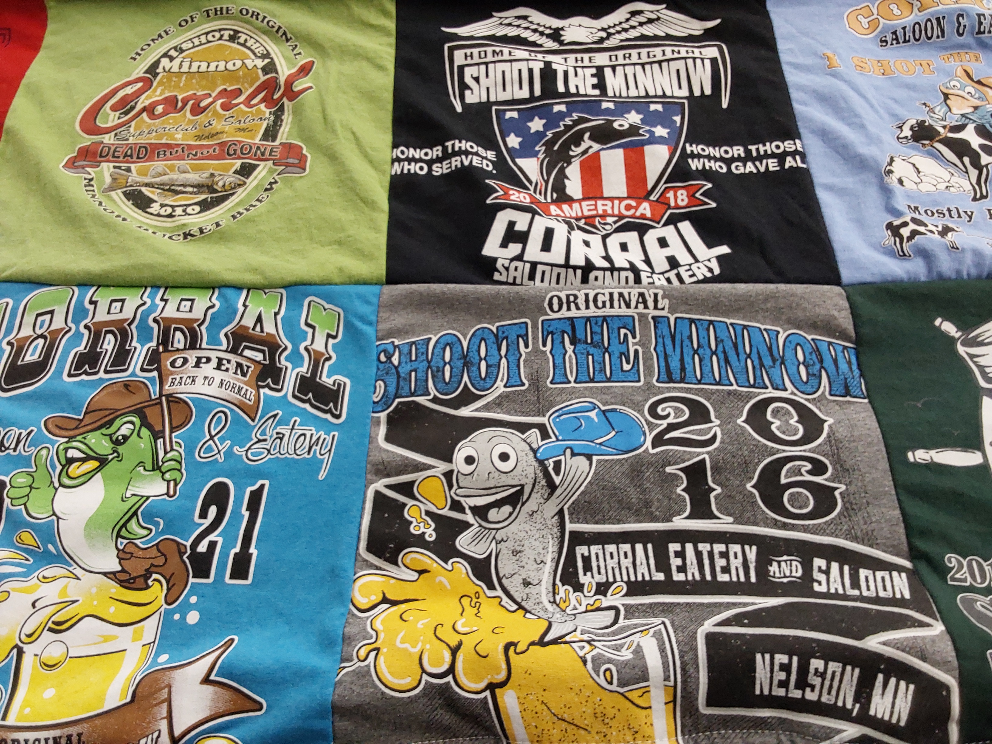 T-shirt quilt with fishing, drinking themes by Vincent from SC