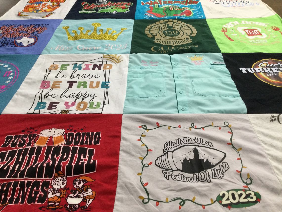 T-shirt quilt with festivals, music themes by LeAnn from TX