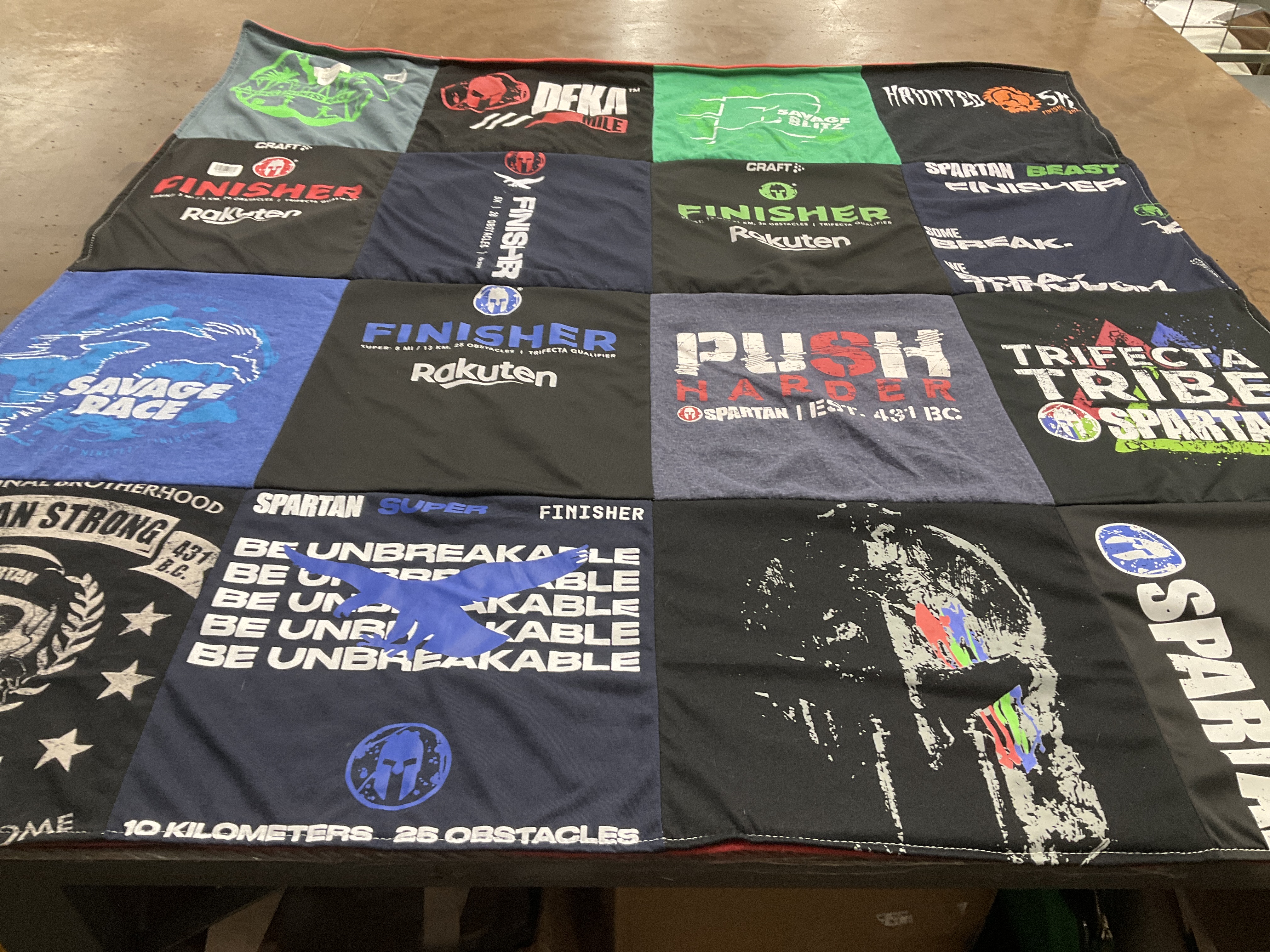 T-shirt quilt with obstacle course racing, fitness themes by Christian from FL