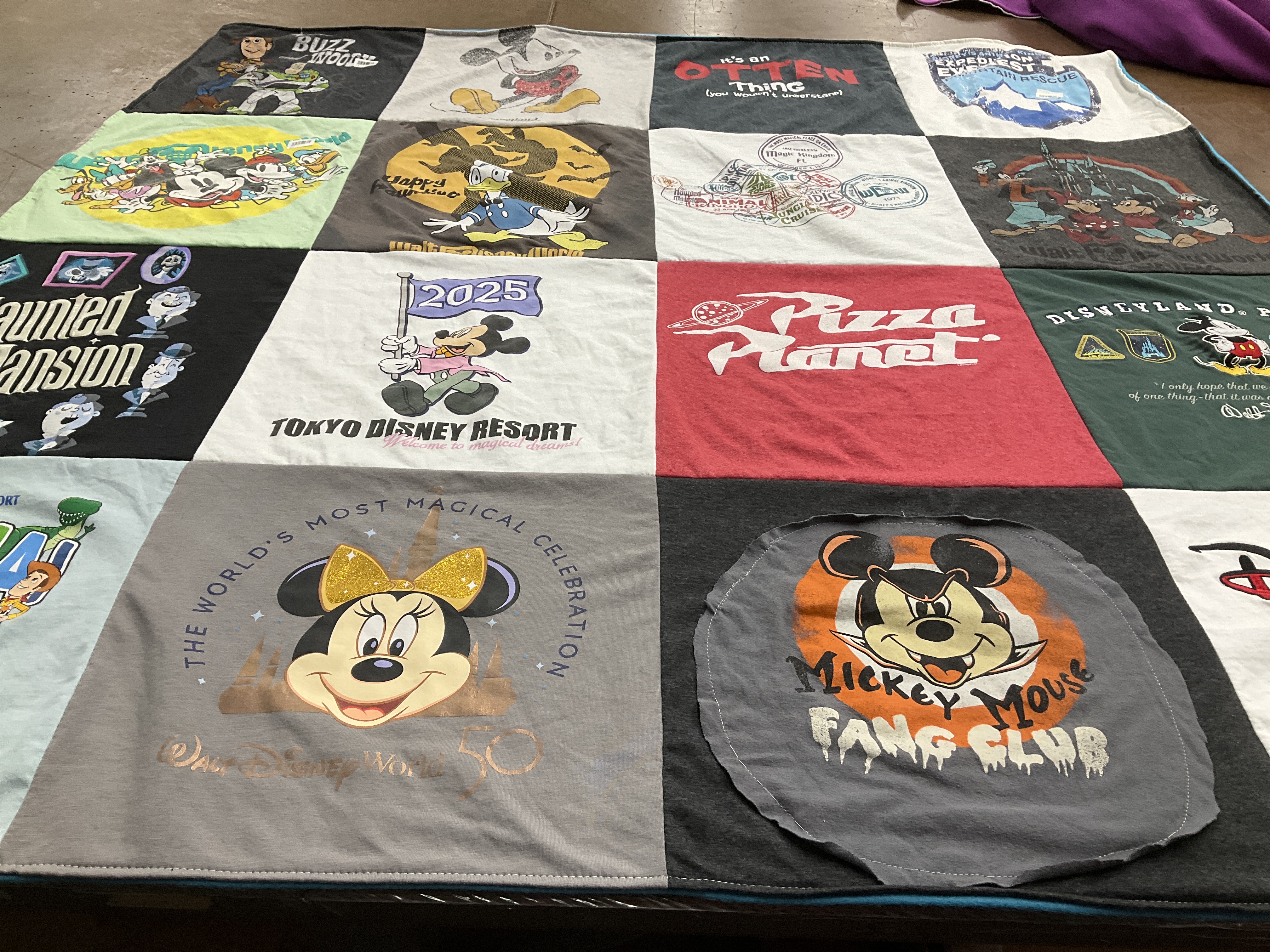 T-shirt quilt with disney parks, animation themes by kettle from WI