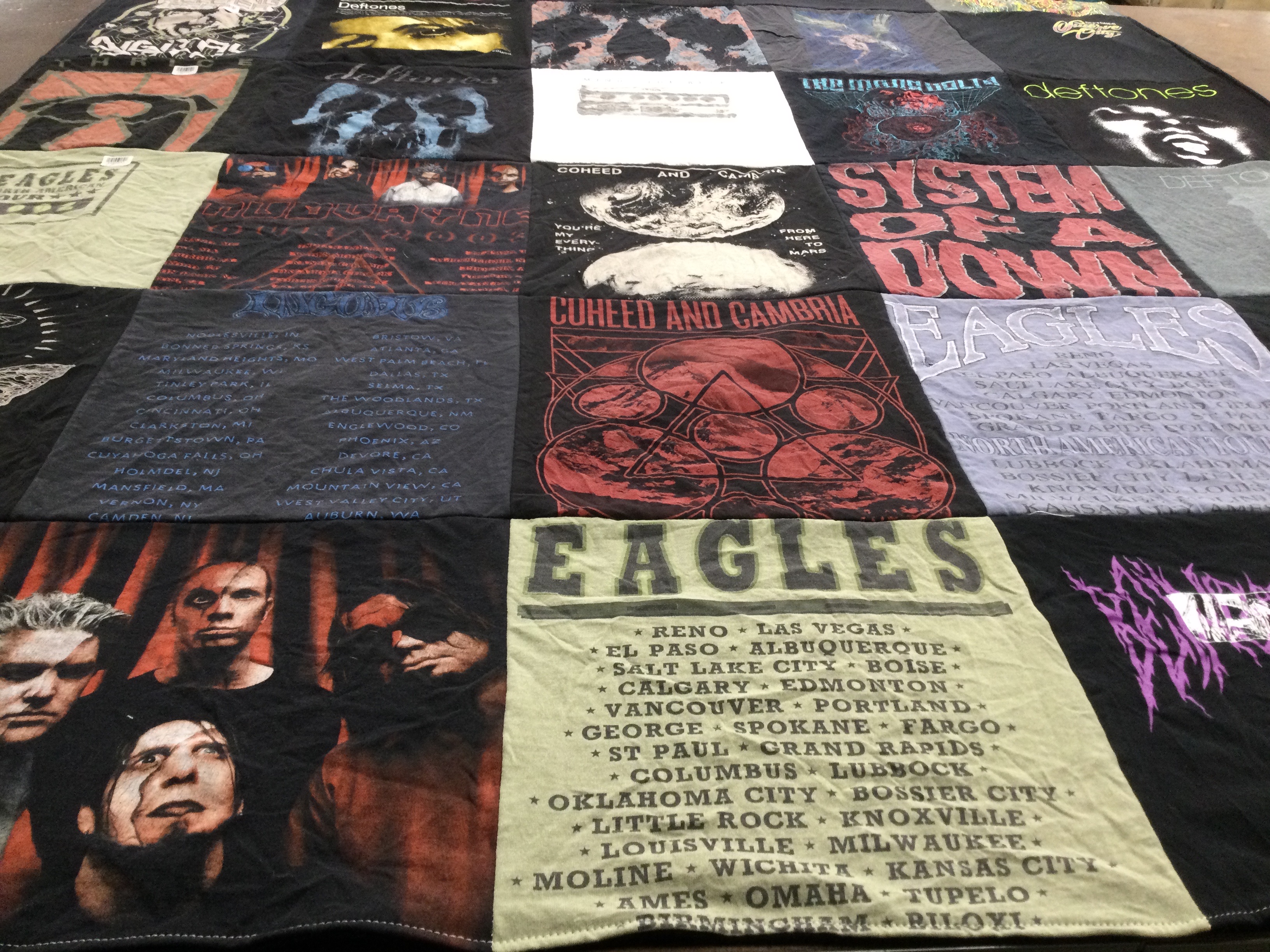 T-shirt quilt with rock music, heavy metal themes by Matthew from NM