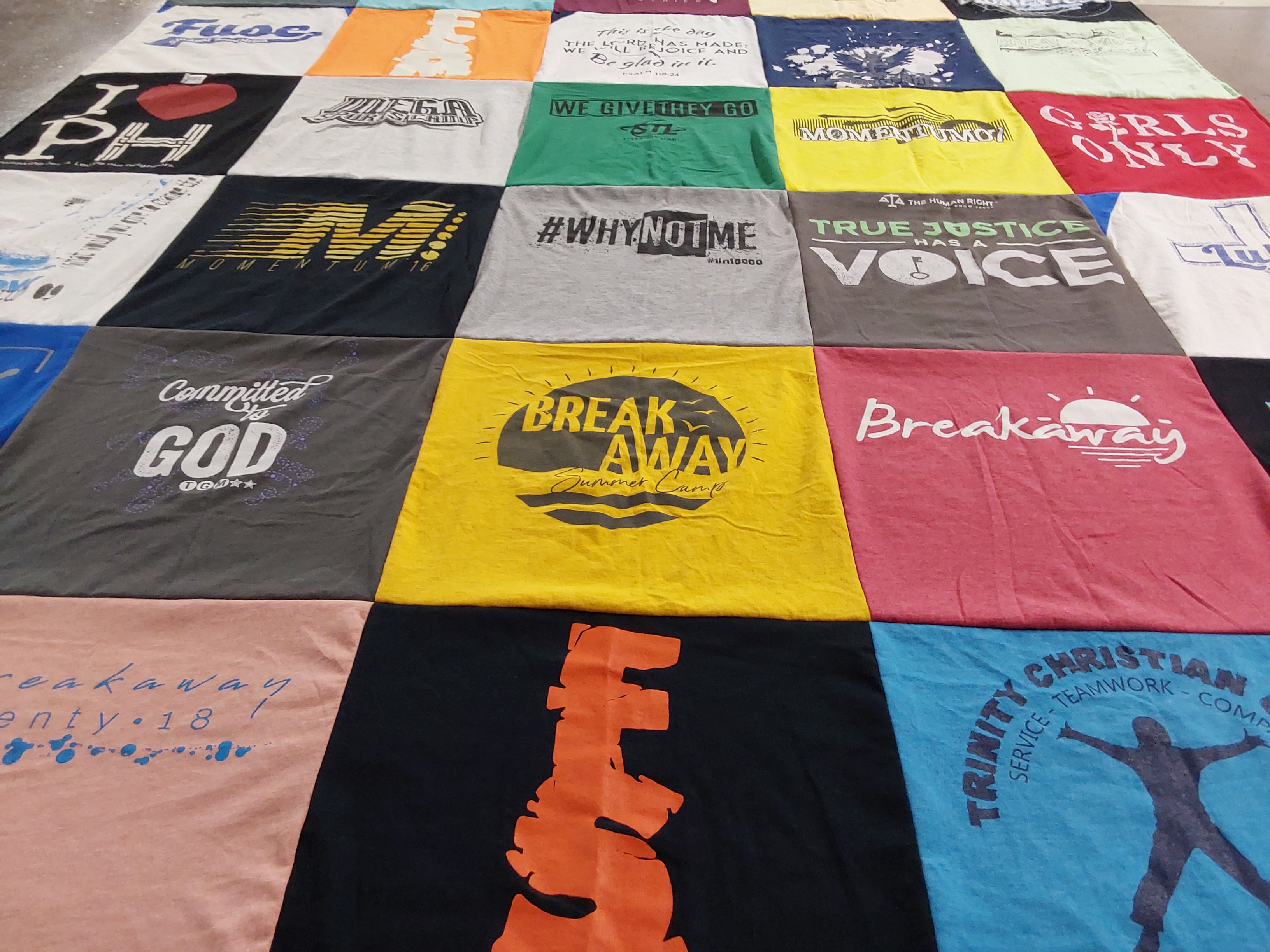 T-shirt quilt with religion, justice themes by Melissa from WI