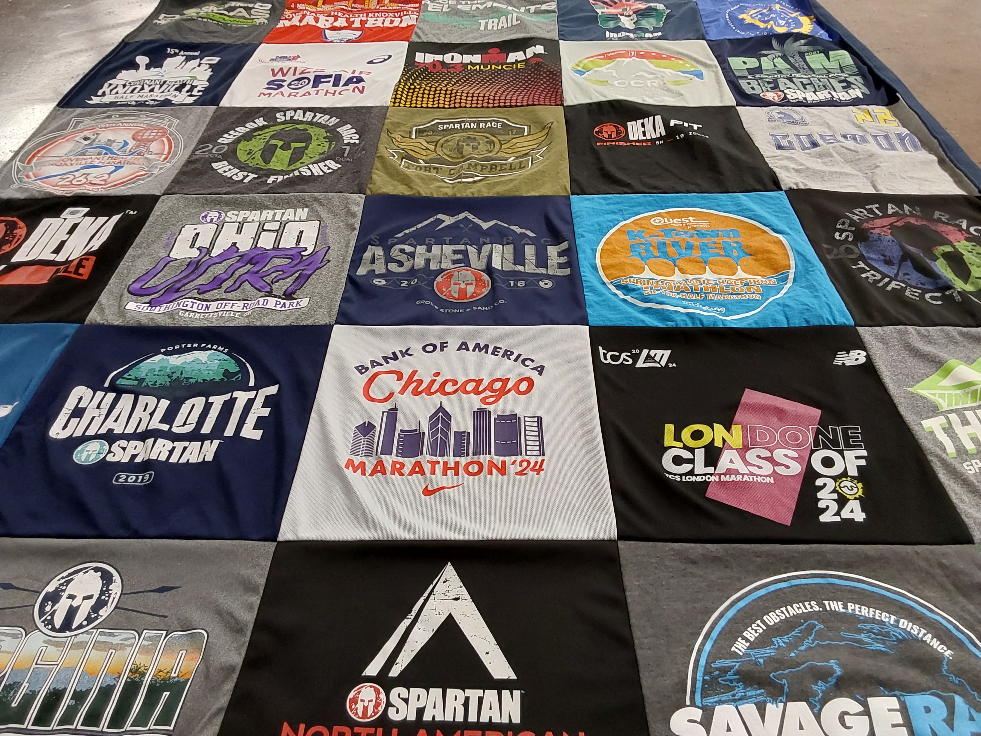 T-shirt quilt with running, marathons themes by Angelina from TN