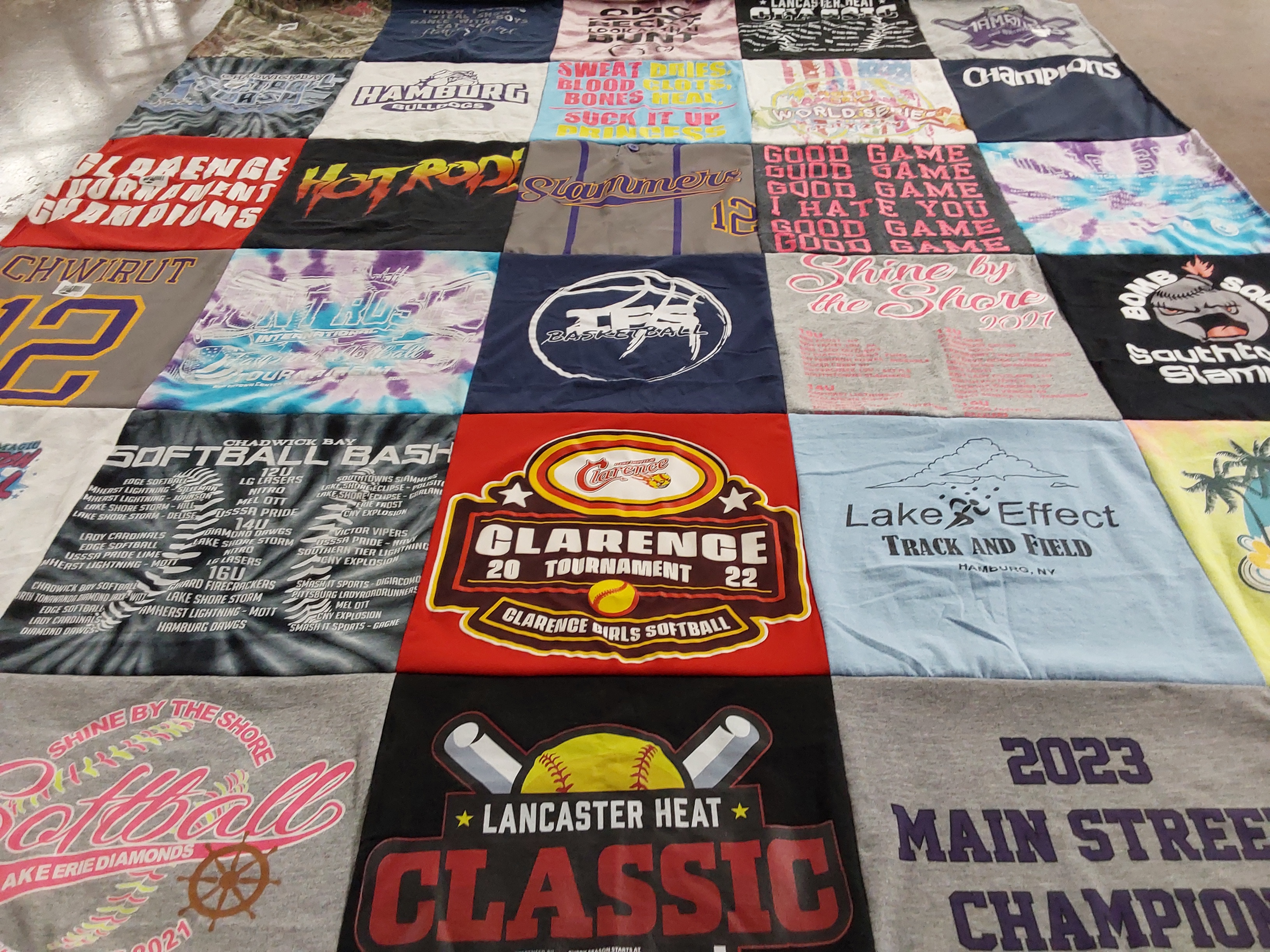 T-shirt quilt featuring clarence girls softball, lancaster heat by Jaclyn from NY