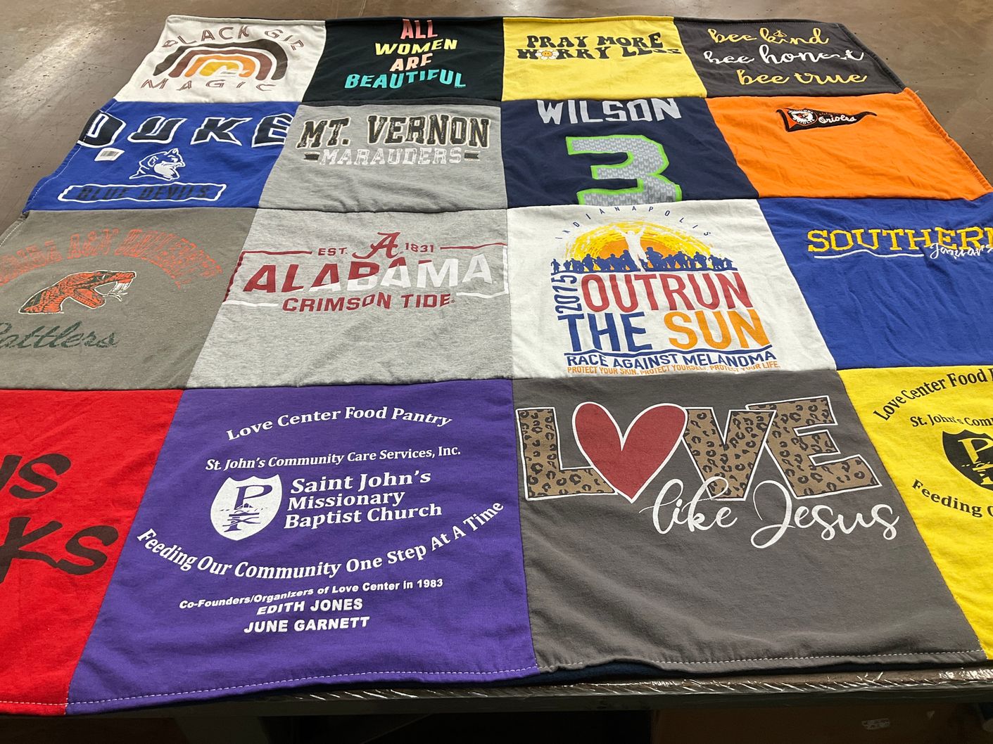 T-shirt quilt featuring duke blue devils, alabama crimson tide by Yvette from IN
