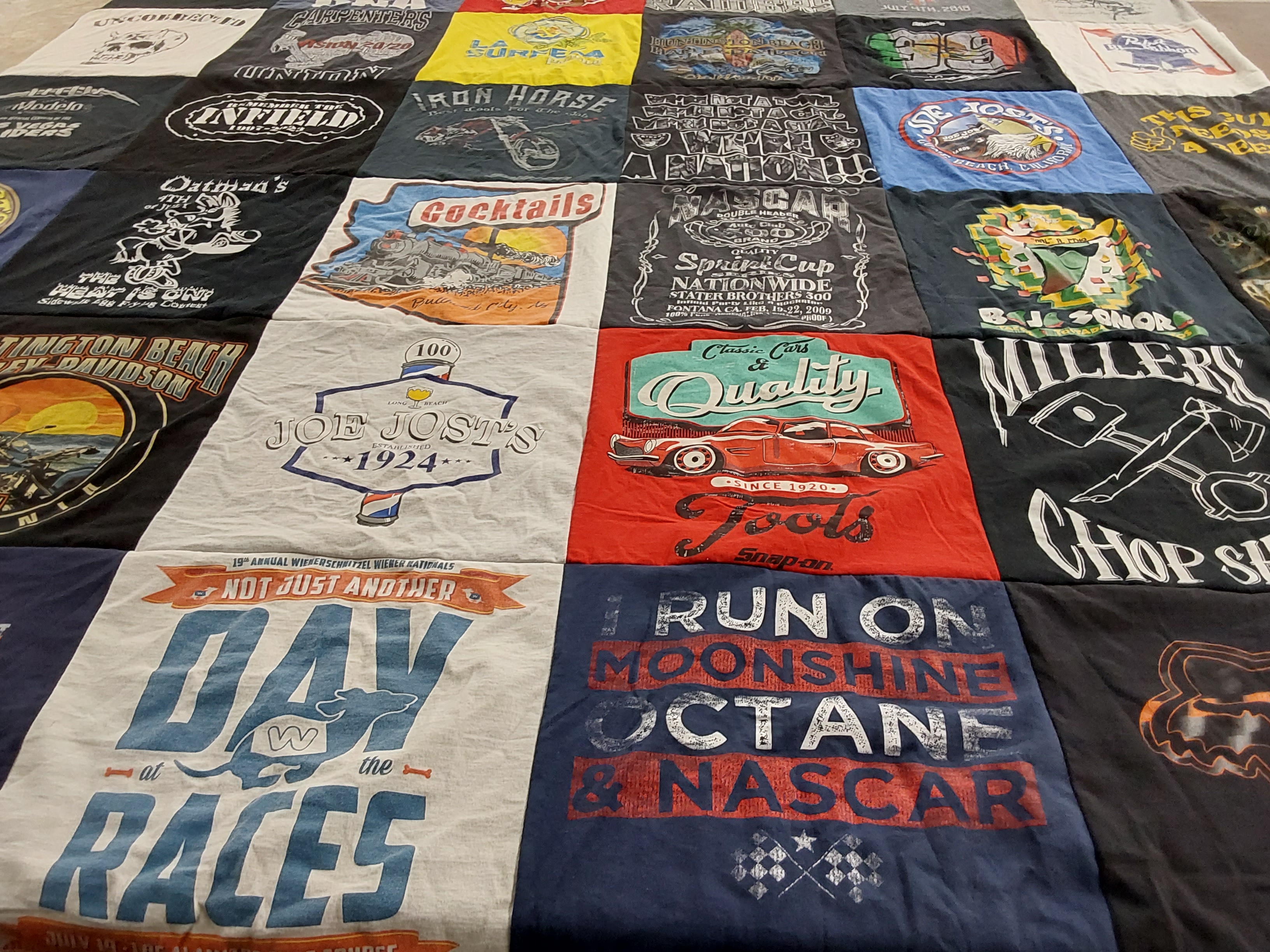 T-shirt quilt with motorcycles, racing themes by Heather from CA