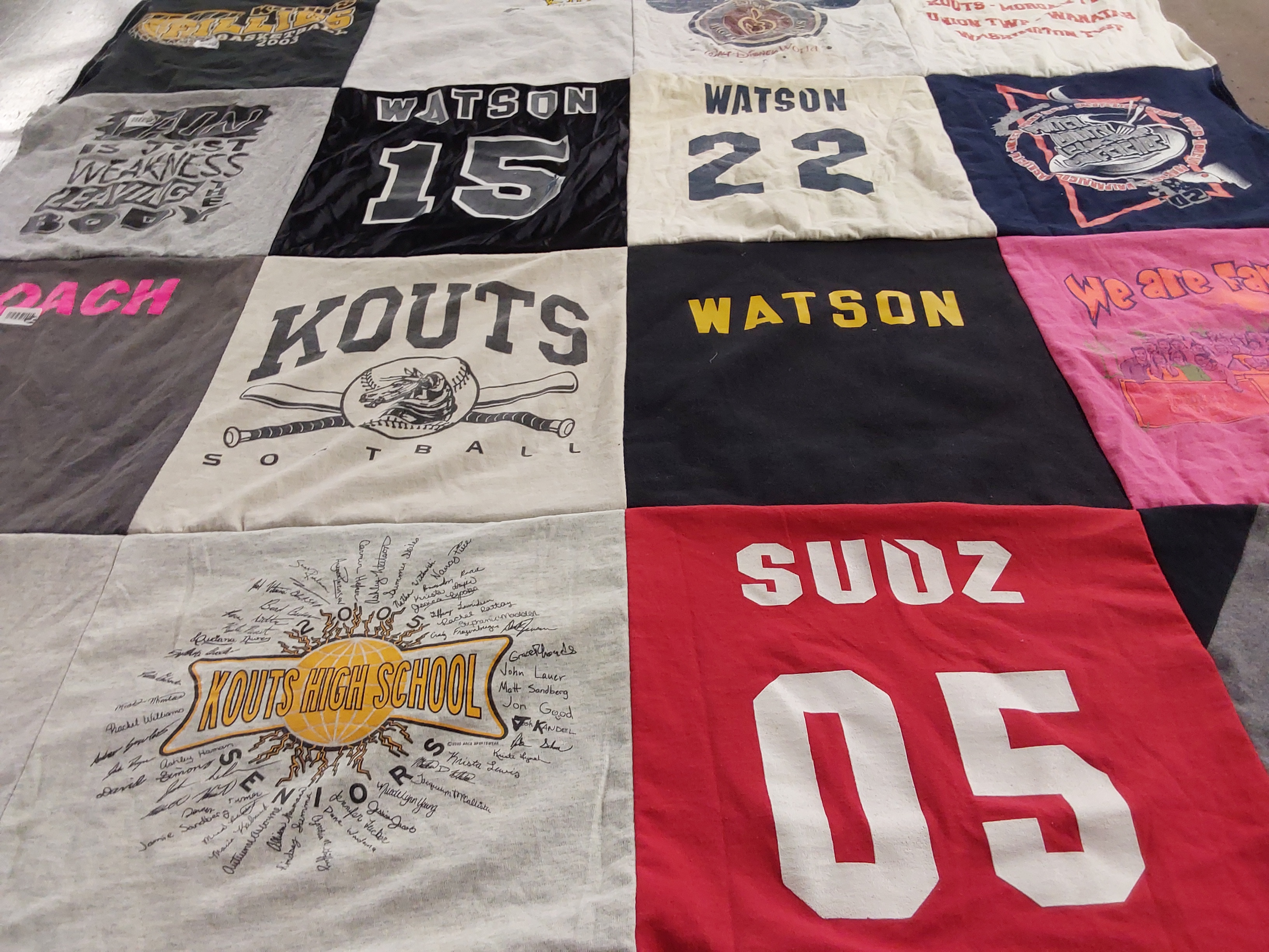 T-shirt quilt from kouts high school by Cheryl from IN