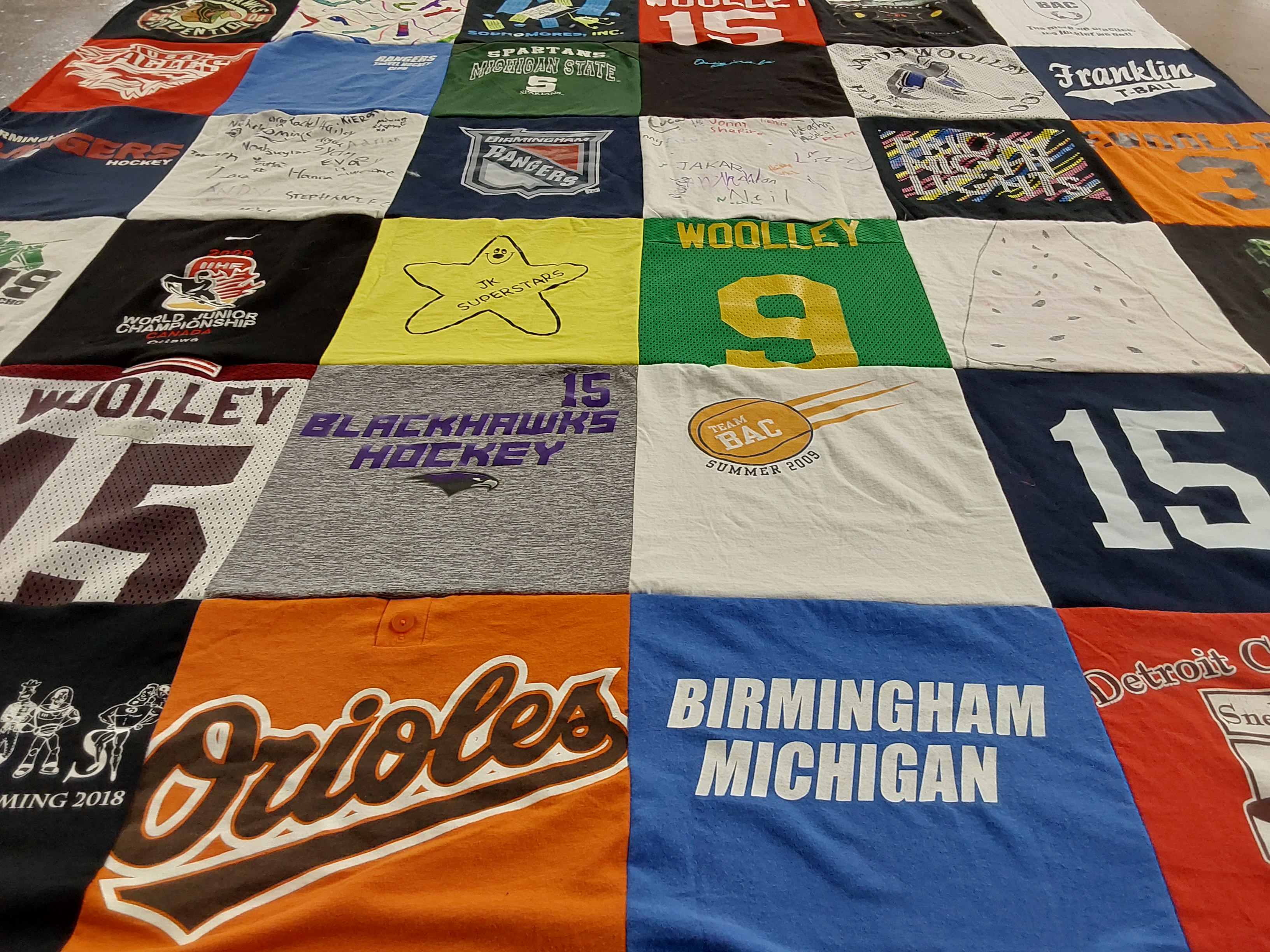 T-shirt quilt featuring chicago blackhawks, baltimore orioles by Danica from MI