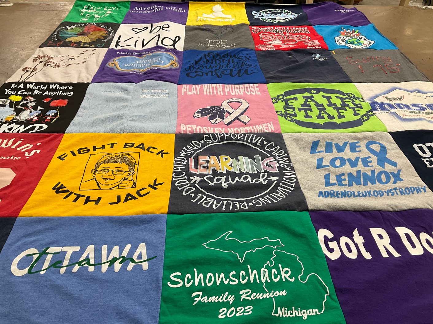 T-shirt quilt from petoskey elementary school by Ruth from MI